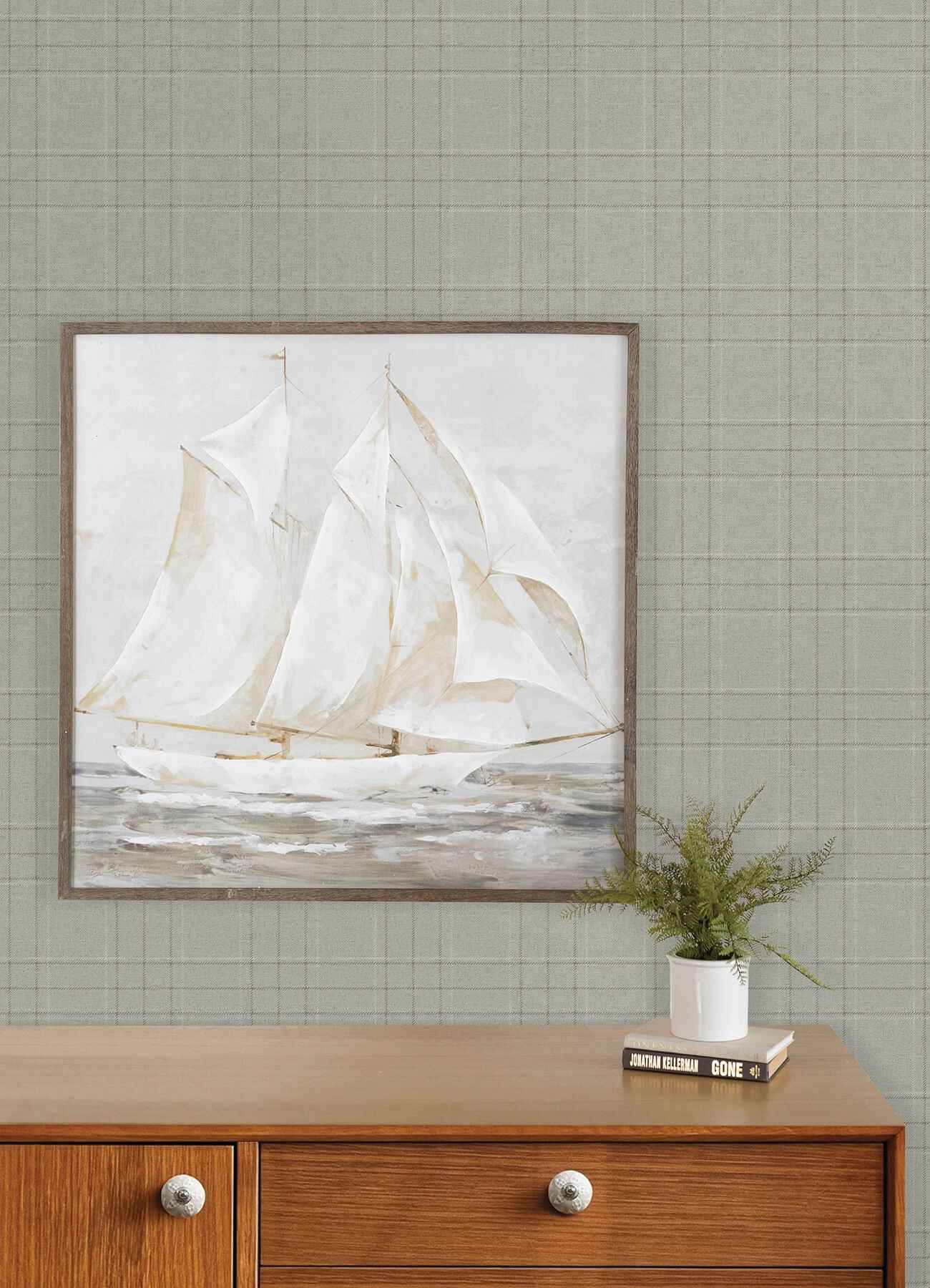 Fox Hollow Light Grey Dashed Plaid Wallpaper - York Wallcoverings - 4192-83456 - York Wallcoverings Wallpaper