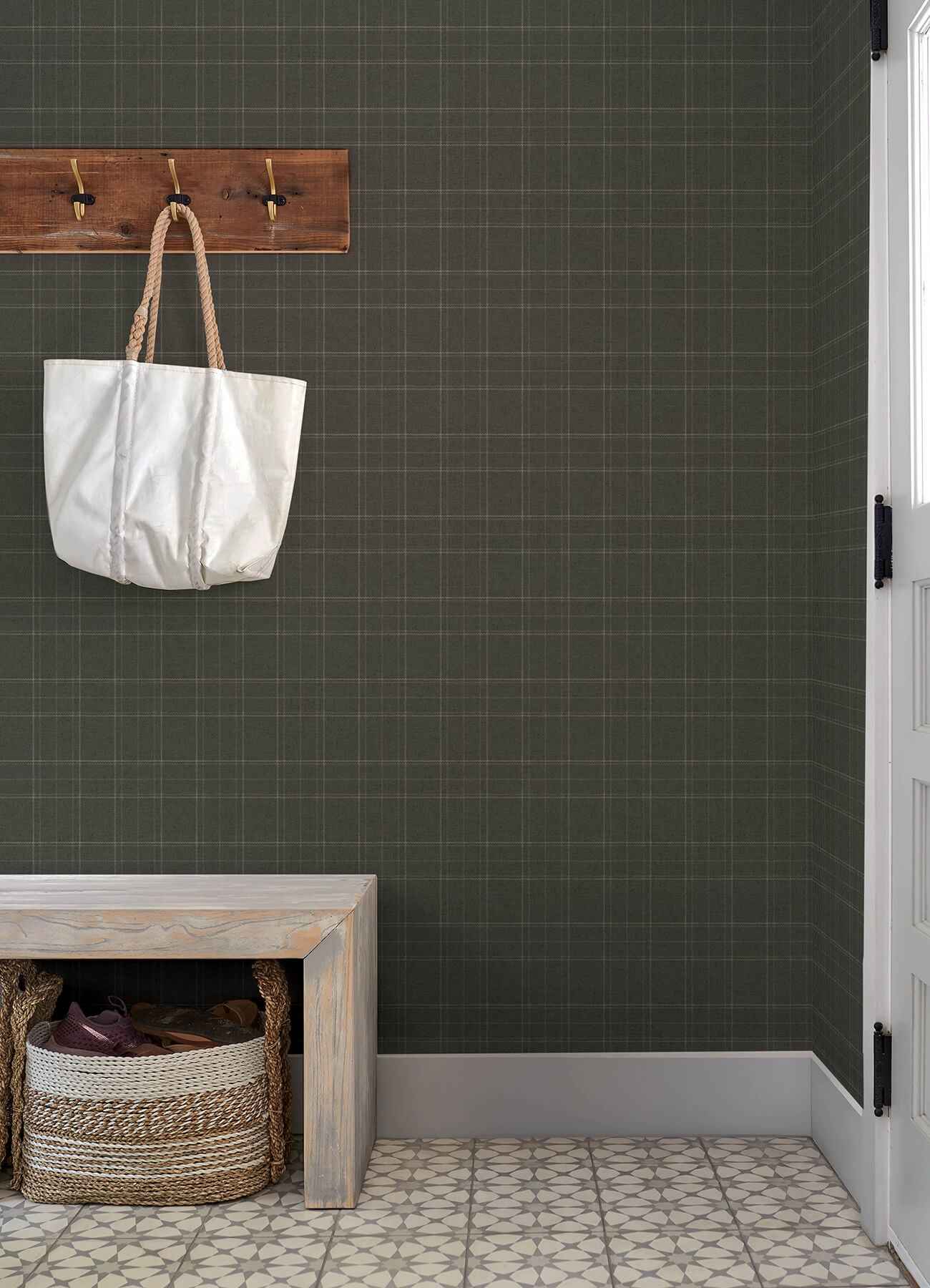 Fox Hollow Charcoal Dashed Plaid Wallpaper - York Wallcoverings - 4192-83457 - York Wallcoverings Wallpaper