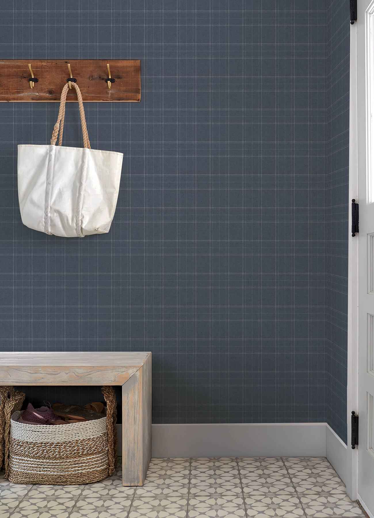 Fox Hollow Dark Blue Dashed Plaid Wallpaper - York Wallcoverings - 4192-83458 - York Wallcoverings Wallpaper