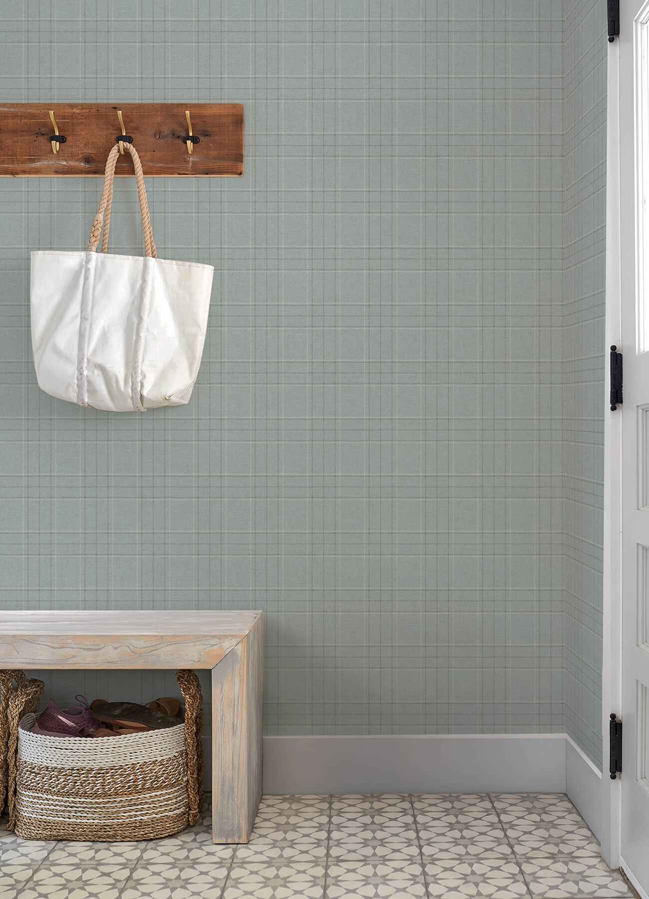 Fox Hollow Turquoise Dashed Plaid Wallpaper - York Wallcoverings - 4192-83459 - York Wallcoverings Wallpaper