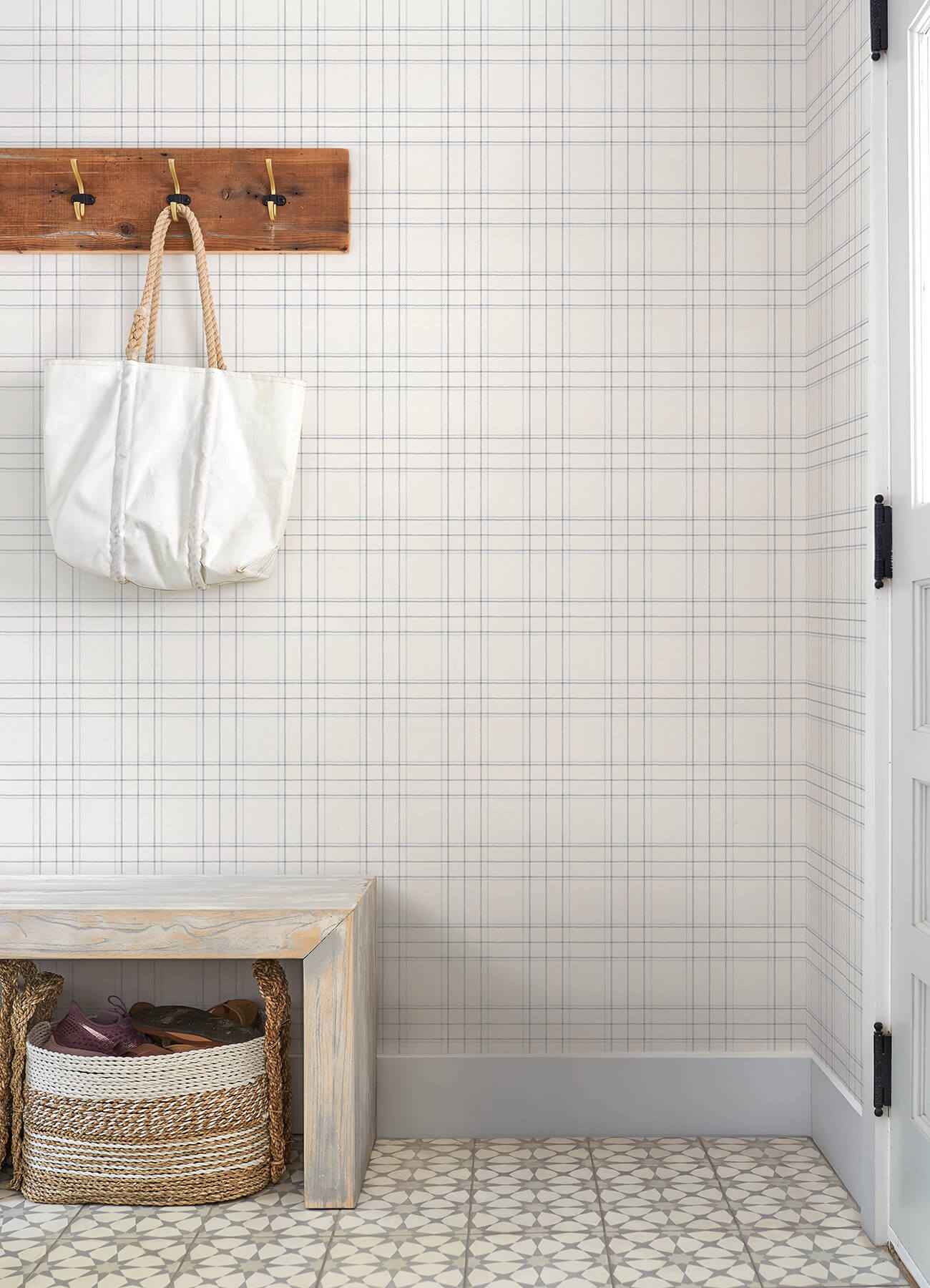 Fox Hollow White Dashed Plaid Wallpaper - York Wallcoverings - 4192-83460 - York Wallcoverings Wallpaper