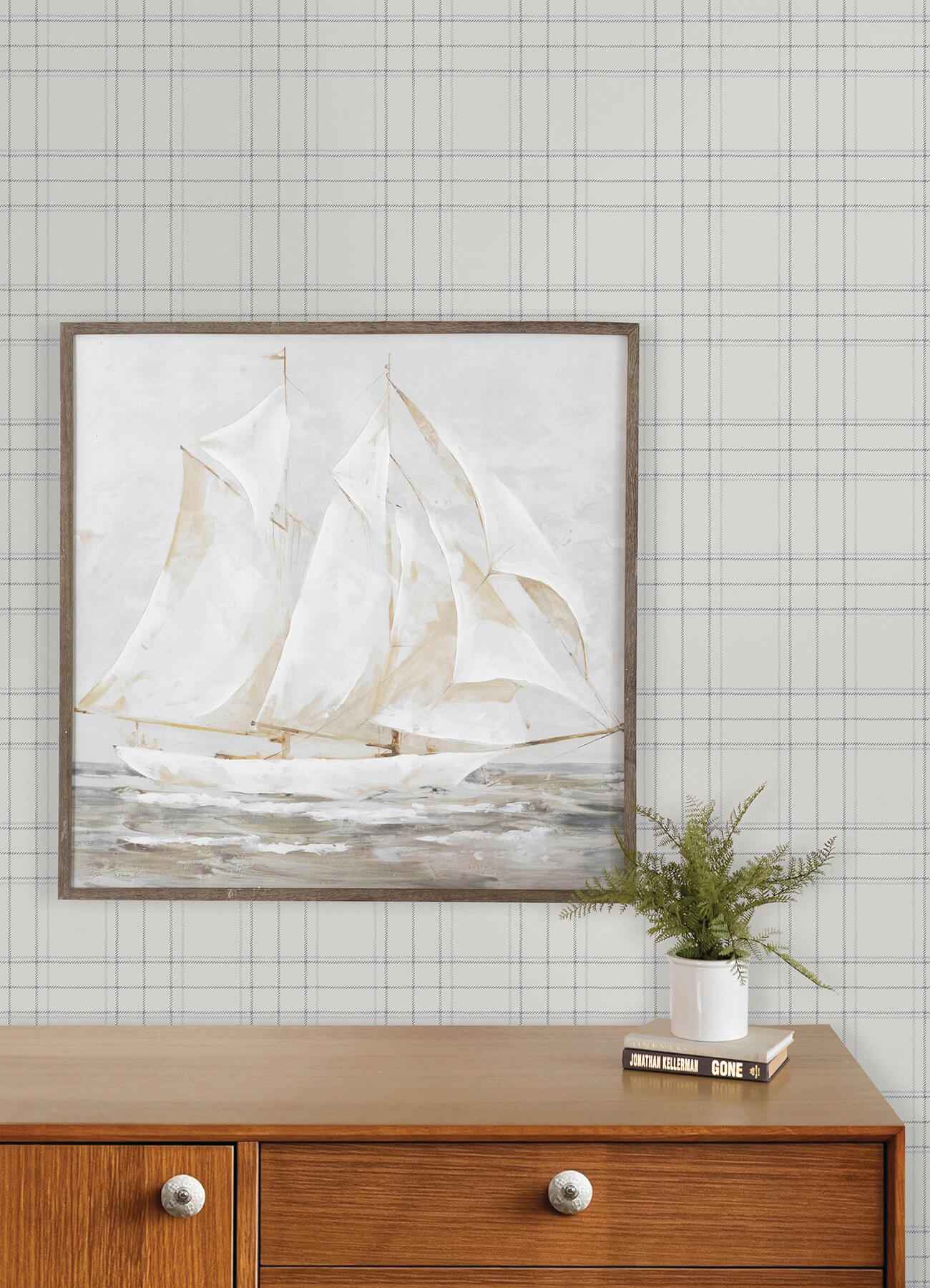 Fox Hollow White Dashed Plaid Wallpaper - York Wallcoverings - 4192-83460 - York Wallcoverings Wallpaper