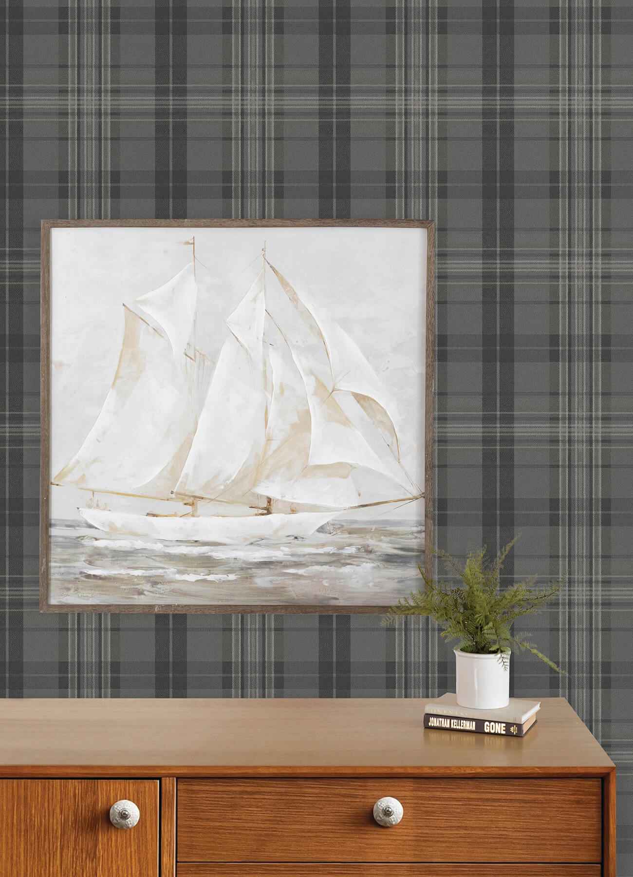 Austin Charcoal Plaid Wallpaper - York Wallcoverings - 4192-330215 - York Wallcoverings Wallpaper