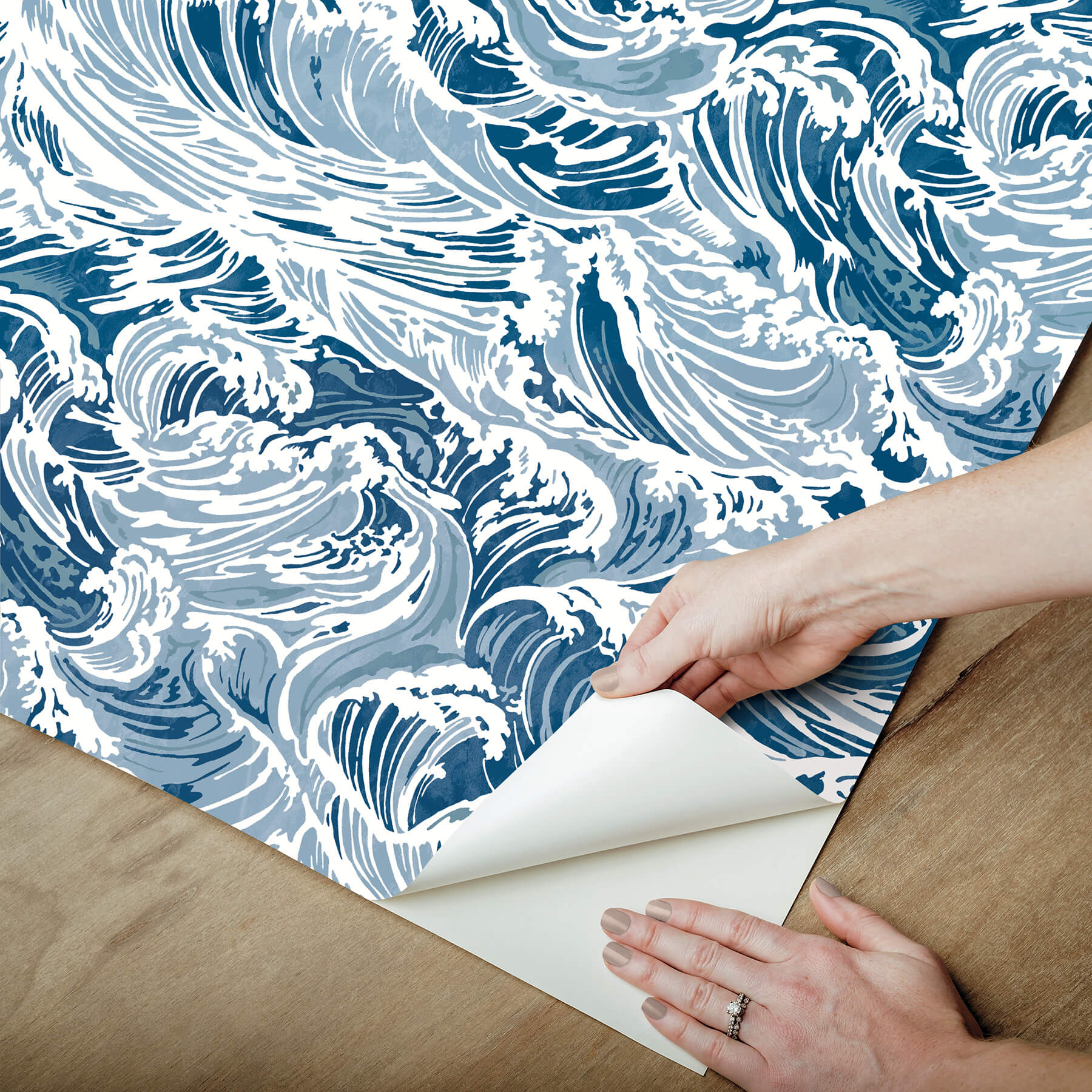 crashing-waves-navy-peel-and-stick-wallpaper-york-wallcoverings-nus6629 - York Wallcoverings Wallpaper