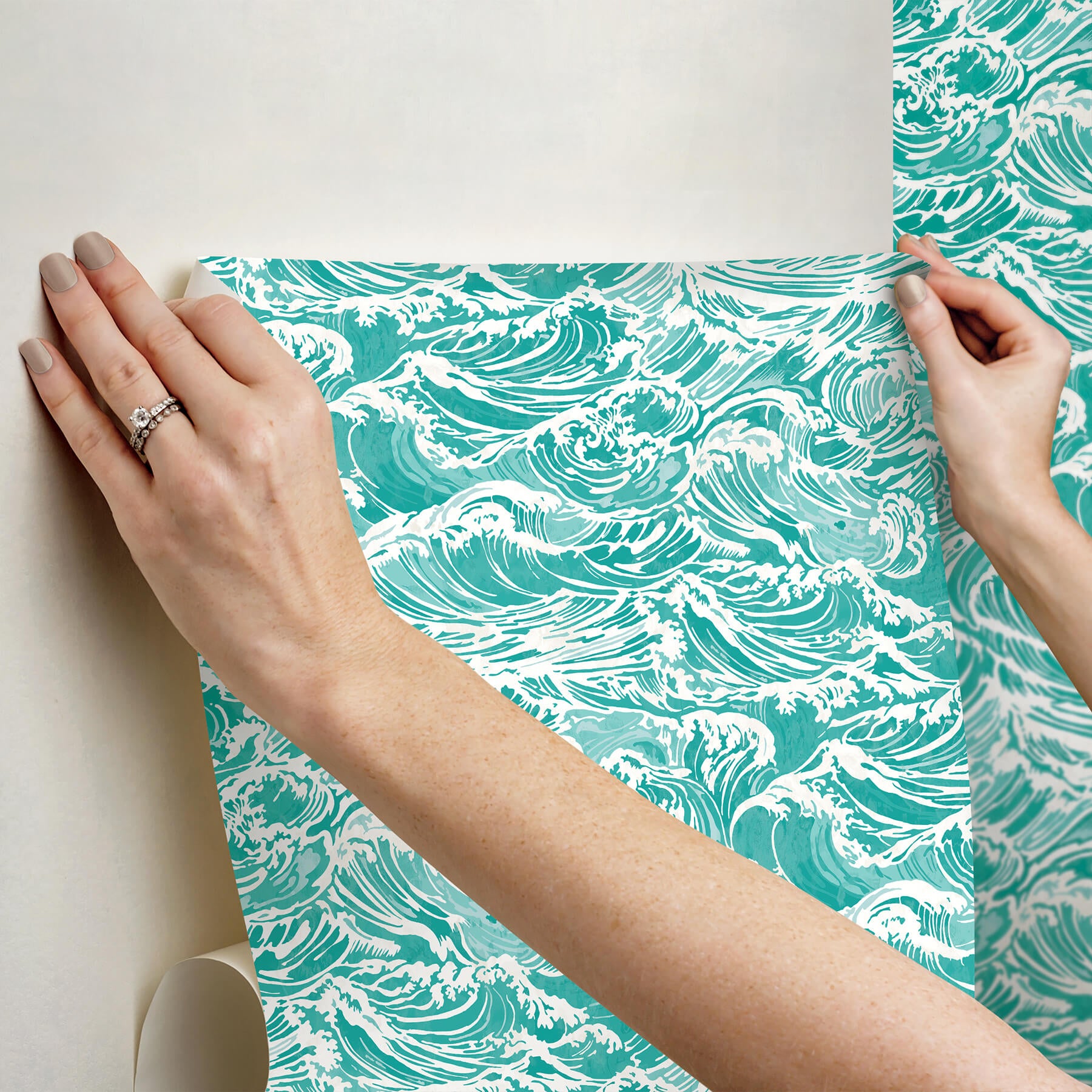 crashing-waves-teal-peel-and-stick-wallpaper-york-wallcoverings-nus6631 - York Wallcoverings Wallpaper