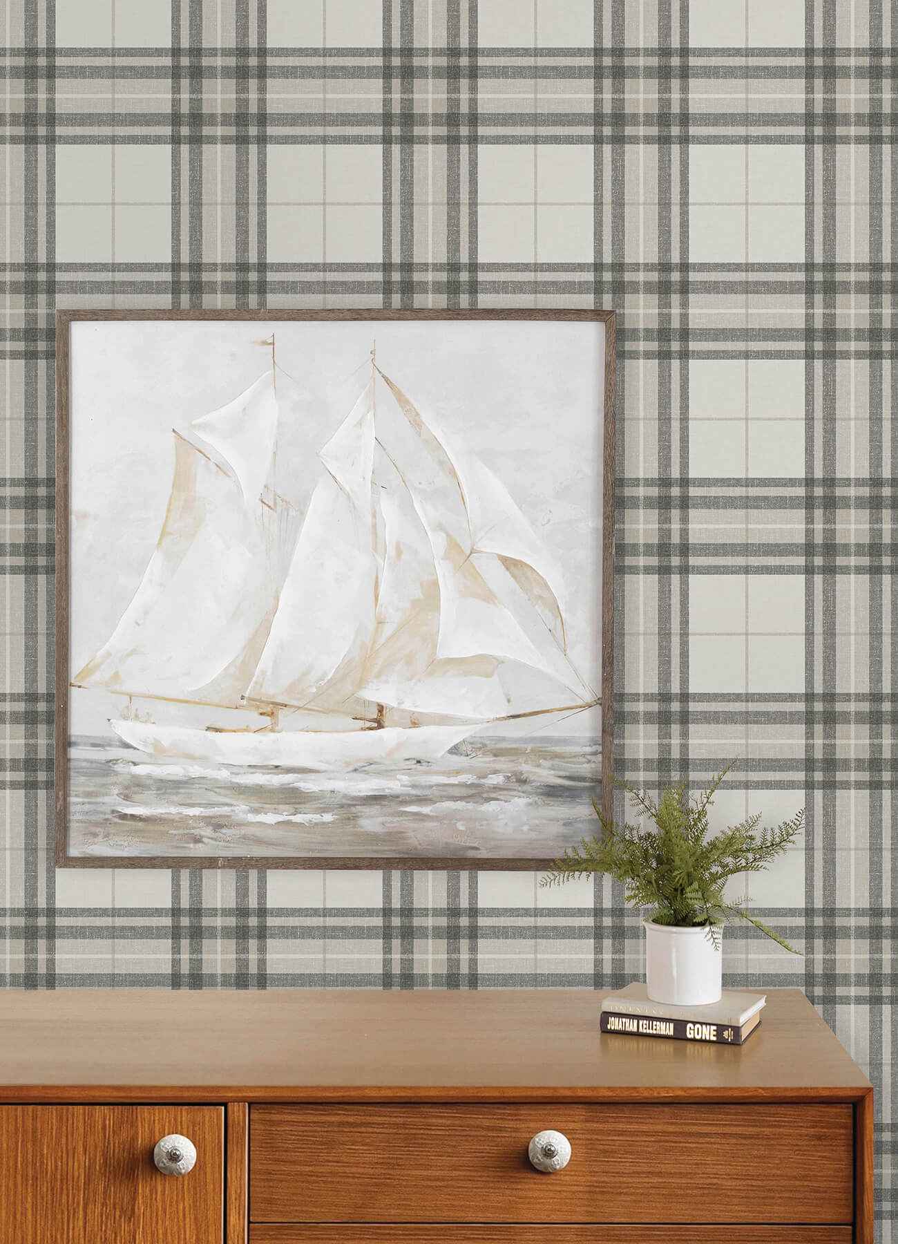 Cabin Check Charcoal Plaid Wallpaper - York Wallcoverings - 4192-27694 - York Wallcoverings Wallpaper