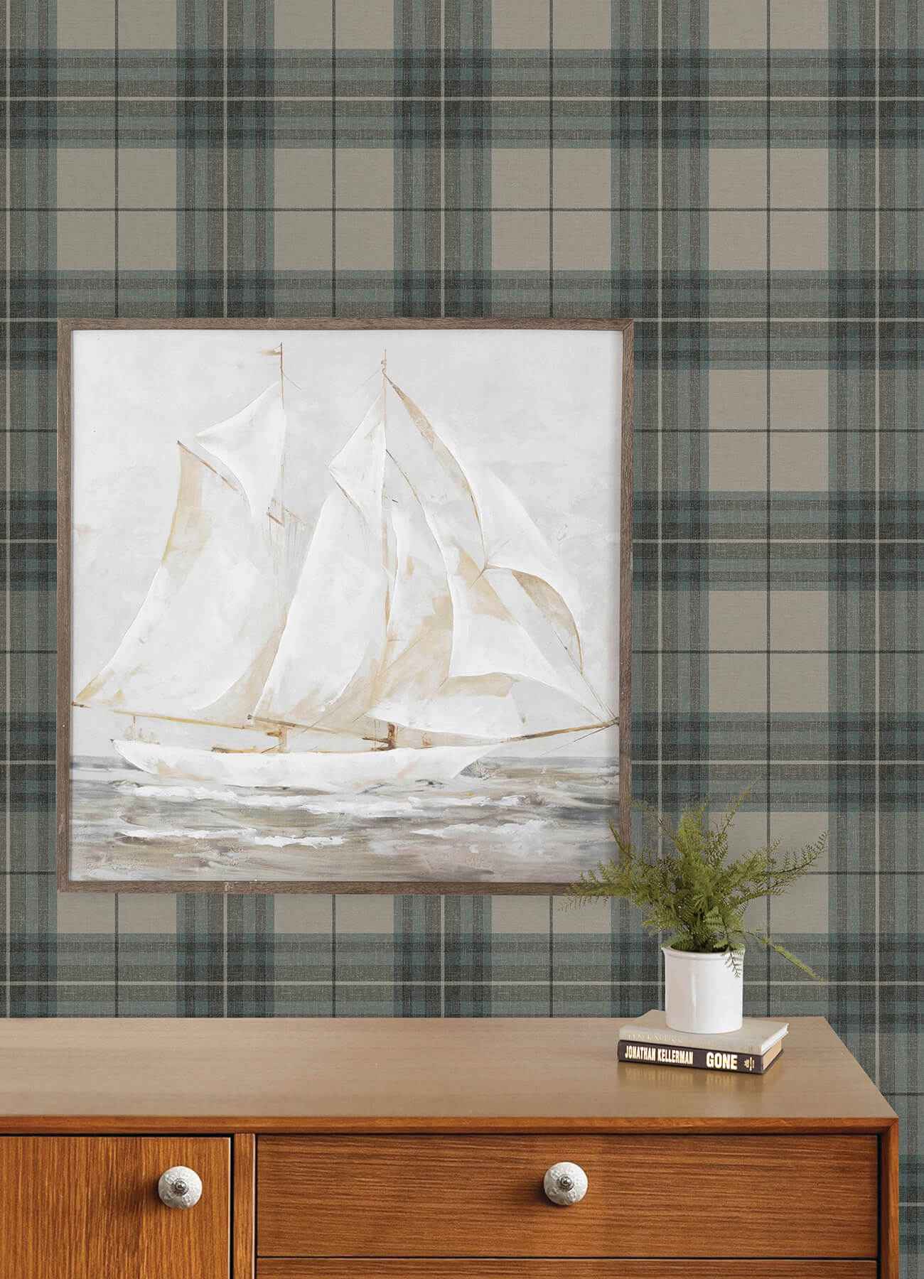 Cabin Check Teal Plaid Wallpaper - York Wallcoverings - 4192-27695 - York Wallcoverings Wallpaper