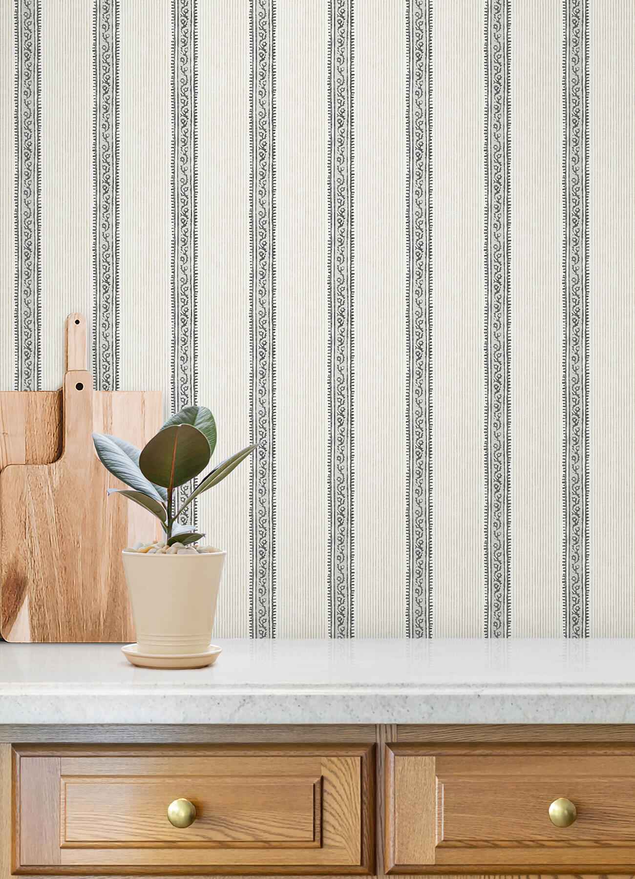 Mandevilla Black Vine Stripe Wallpaper - York Wallcoverings - 4192-27426 - York Wallcoverings Wallpaper
