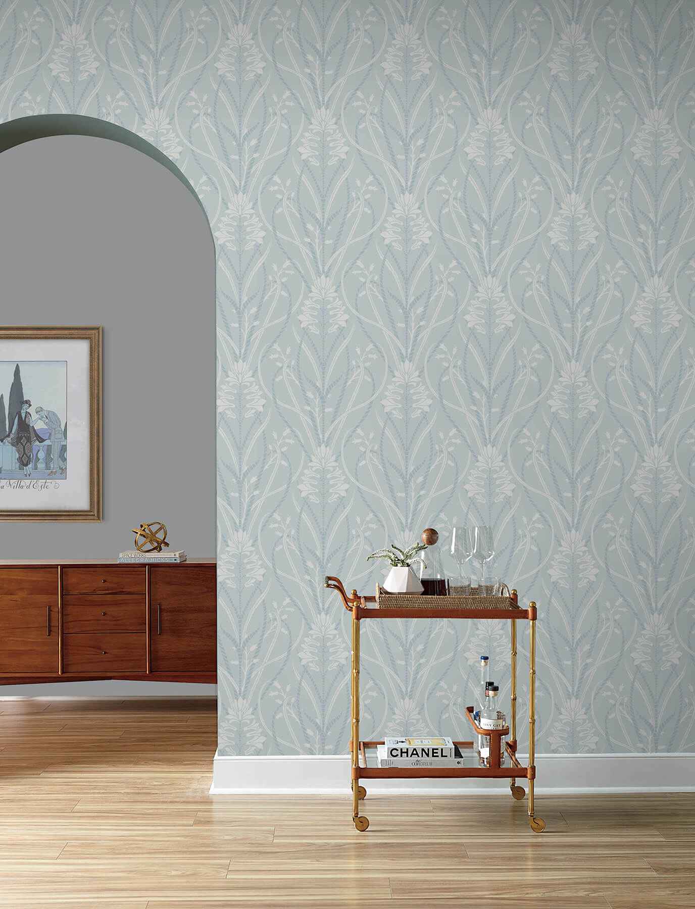 Rosalind Sky Blue Iris Damask Wallpaper - York Wallcoverings - 4198-27821 - York Wallcoverings Wallpaper