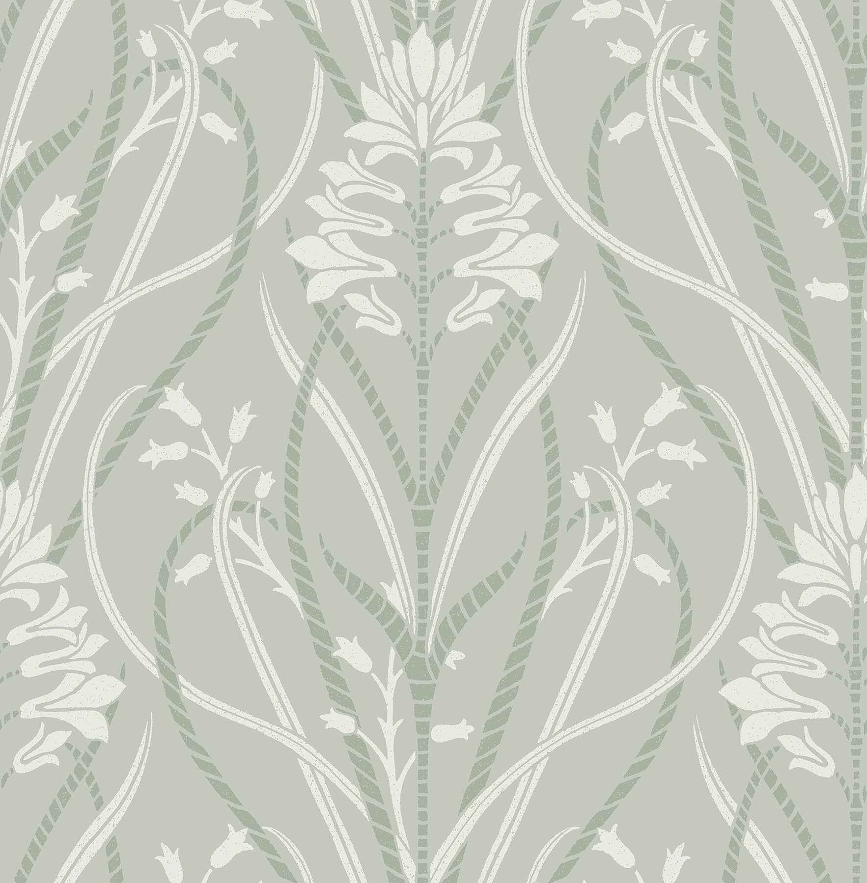 Rosalind Sage Iris Damask Wallpaper - York Wallcoverings - 4198-27822
