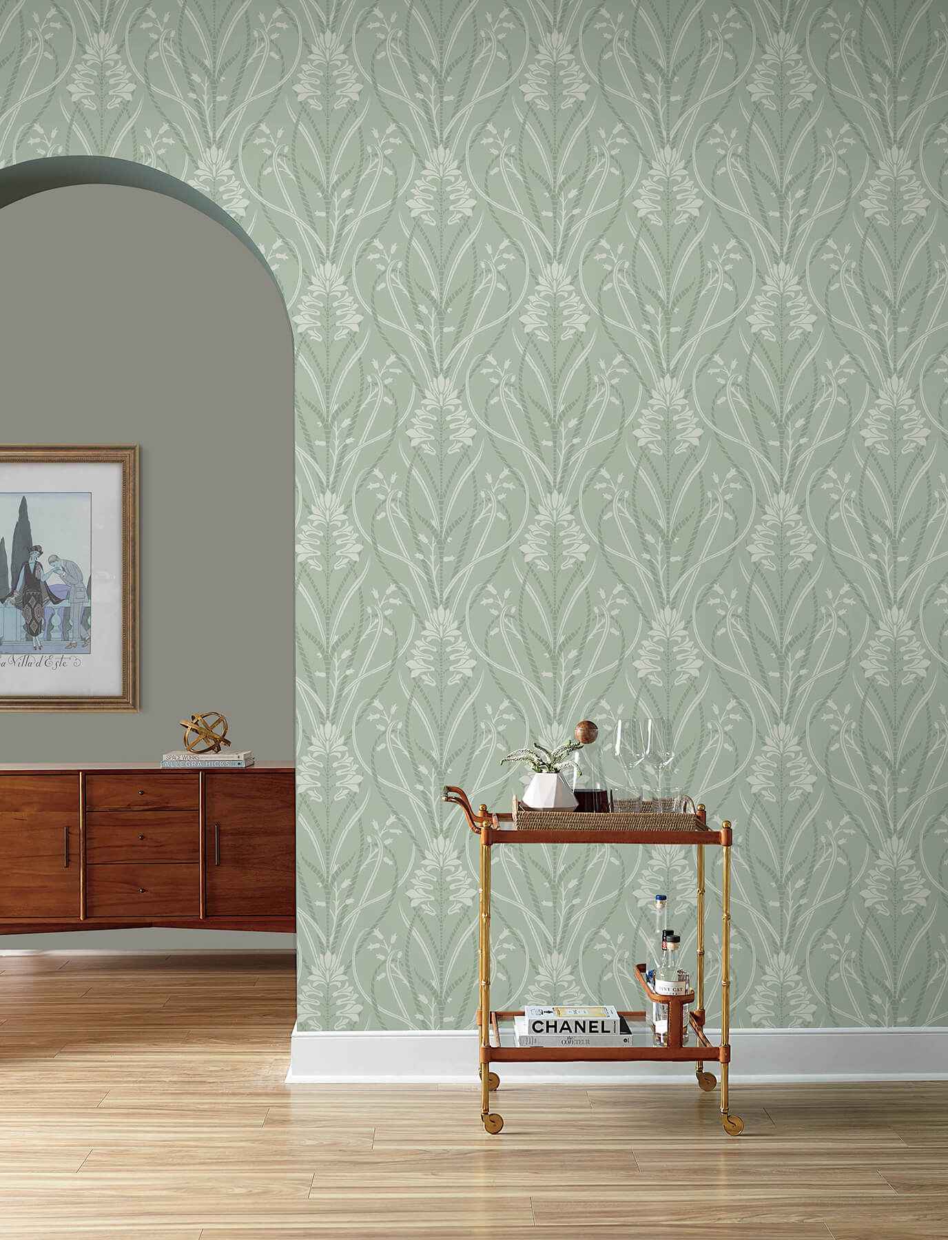 Rosalind Sage Iris Damask Wallpaper - York Wallcoverings - 4198-27822 - York Wallcoverings Wallpaper