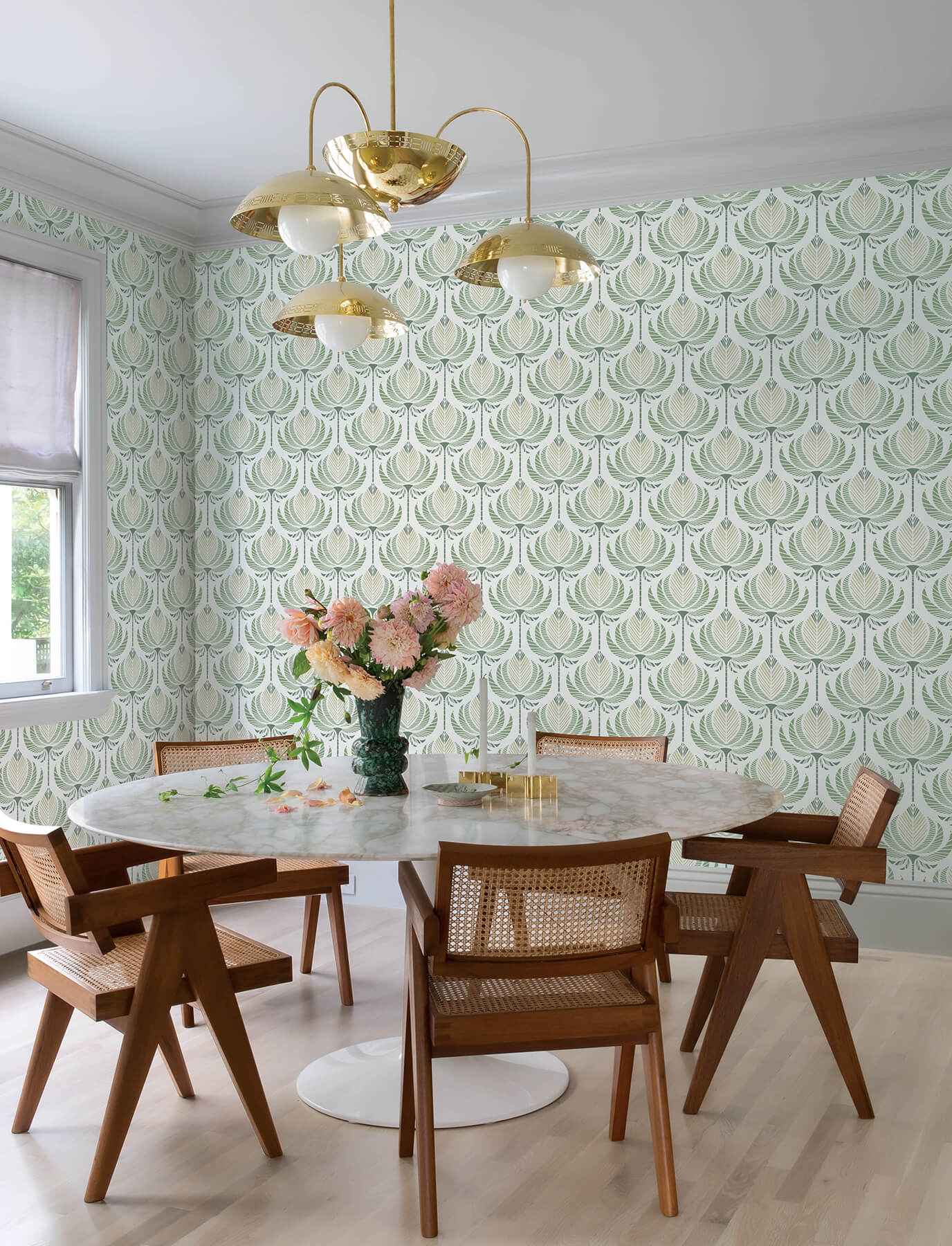 Ferrenby Green Floral Fan Wallpaper - York Wallcoverings - 4198-27830 - York Wallcoverings Wallpaper