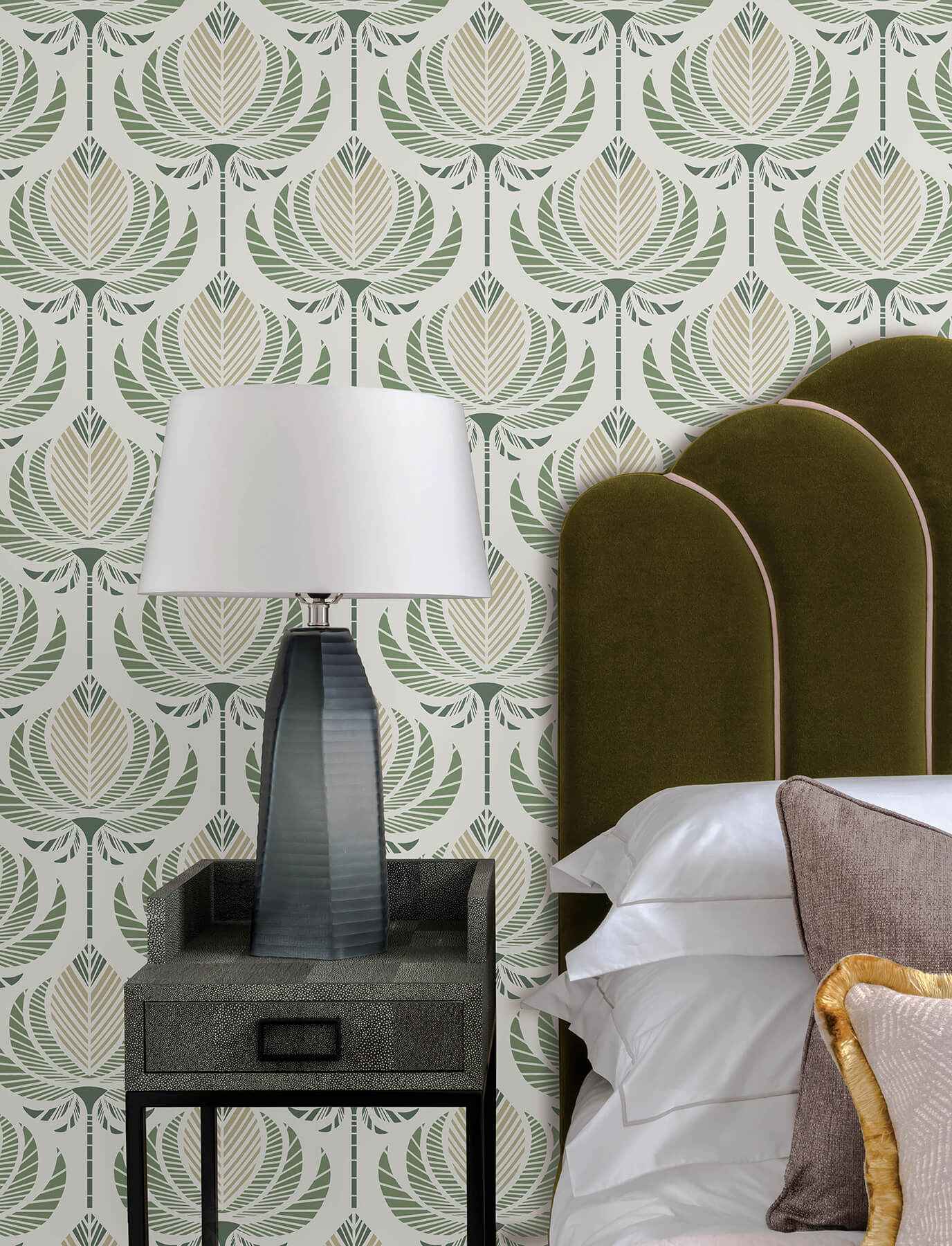 Ferrenby Green Floral Fan Wallpaper - York Wallcoverings - 4198-27830 - York Wallcoverings Wallpaper