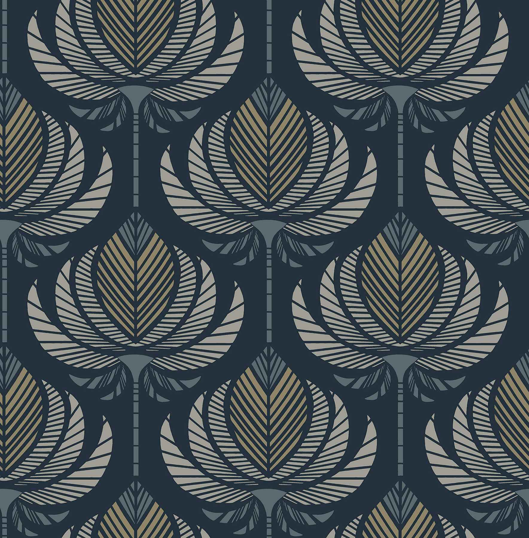 Ferrenby Dark Blue Floral Fan Wallpaper - York Wallcoverings - 4198-27831 - York Wallcoverings Wallpaper