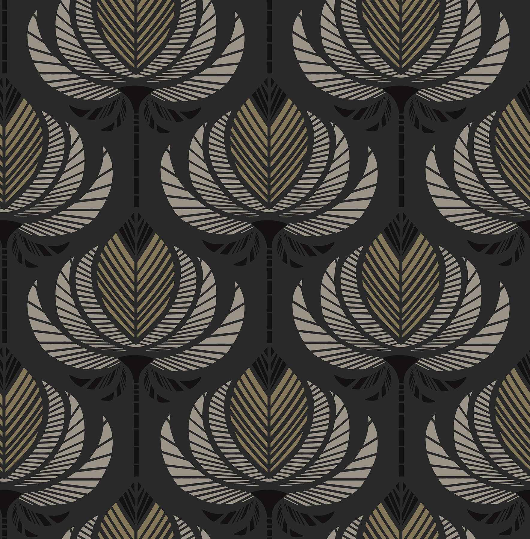 Ferrenby Black Floral Fan Wallpaper - York Wallcoverings - 4198-27833 - York Wallcoverings Wallpaper