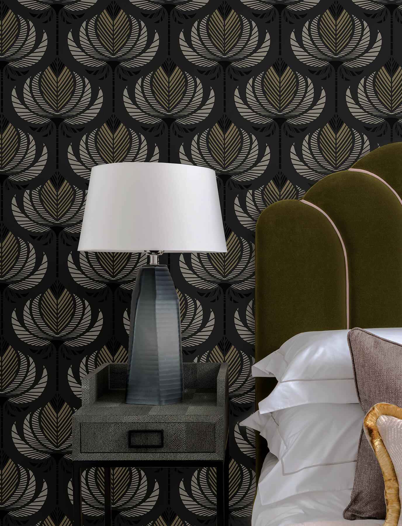 Ferrenby Black Floral Fan Wallpaper - York Wallcoverings - 4198-27833 - York Wallcoverings Wallpaper
