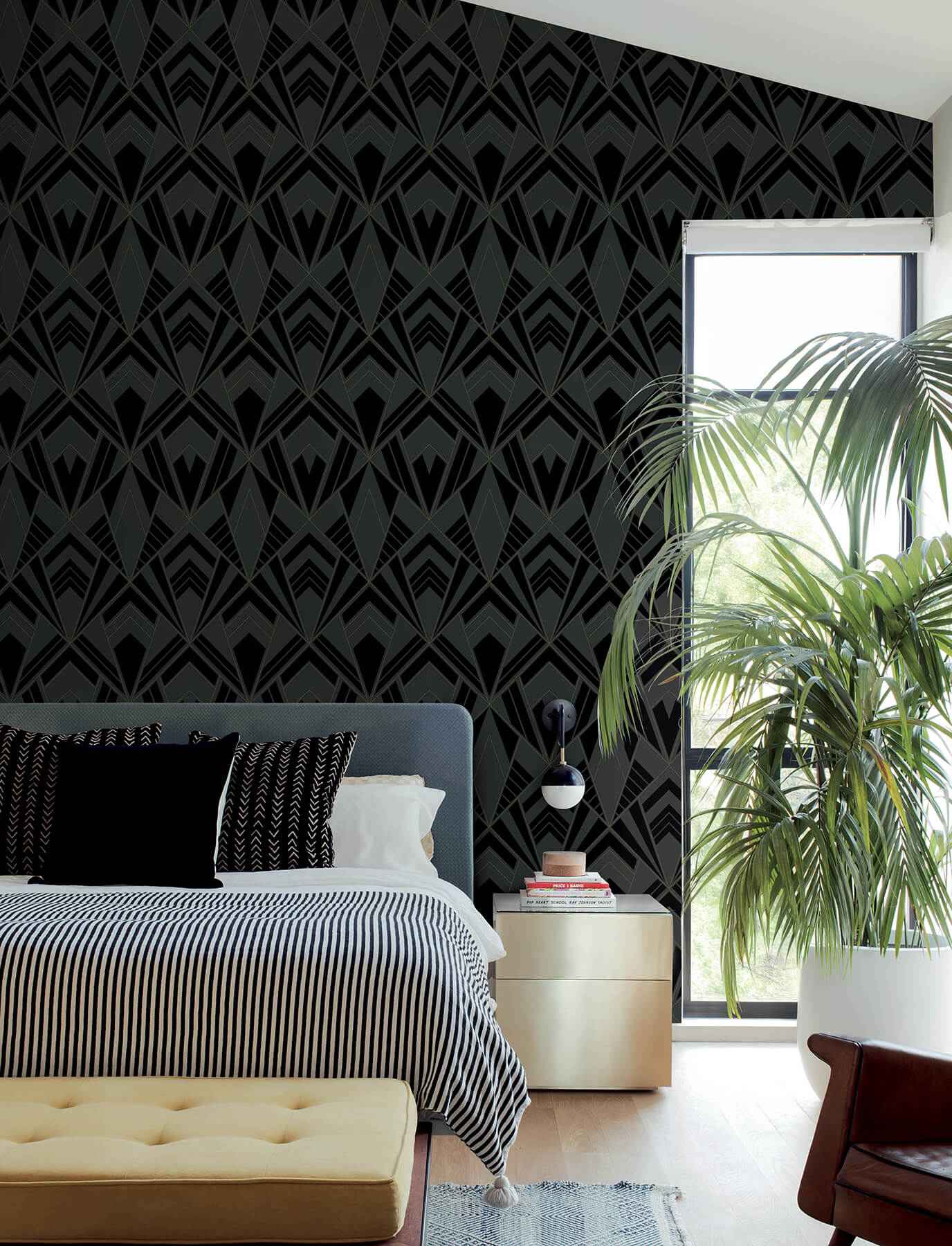 Allenby Black Flocked Wallpaper - York Wallcoverings - 4198-87401 - York Wallcoverings Wallpaper
