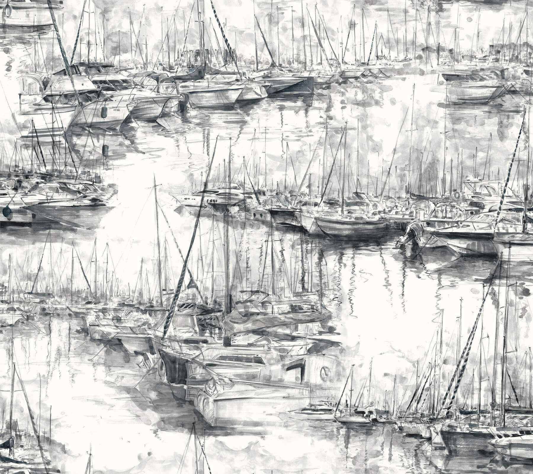 Yacht Club Charcoal Scenic Wallpaper - York Wallcoverings - 4211-83513