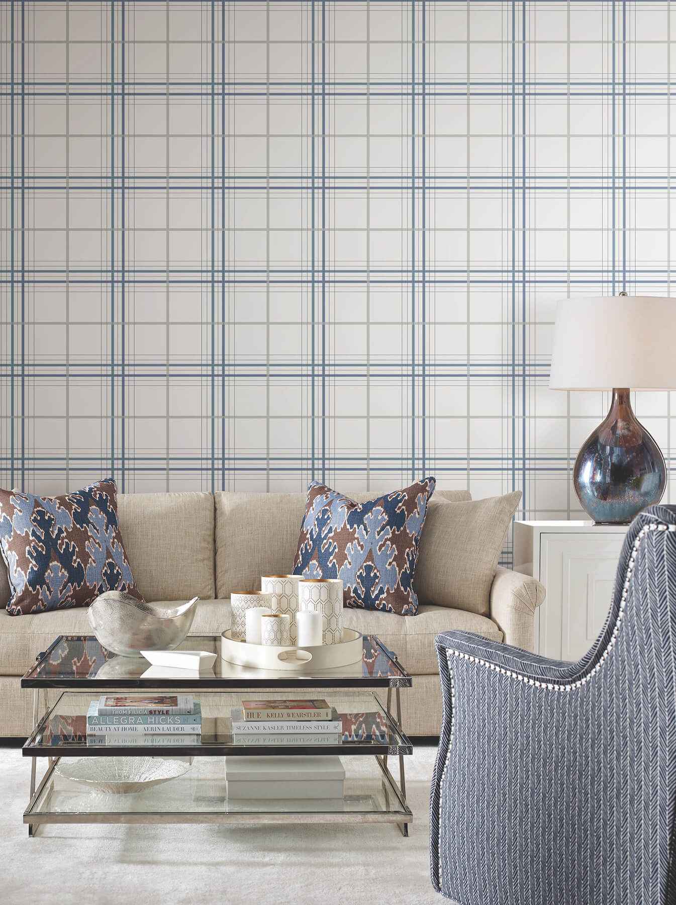Lakeside Plaid Blue Tailored Wallpaper - York Wallcoverings - 4211-83534 - York Wallcoverings Wallpaper