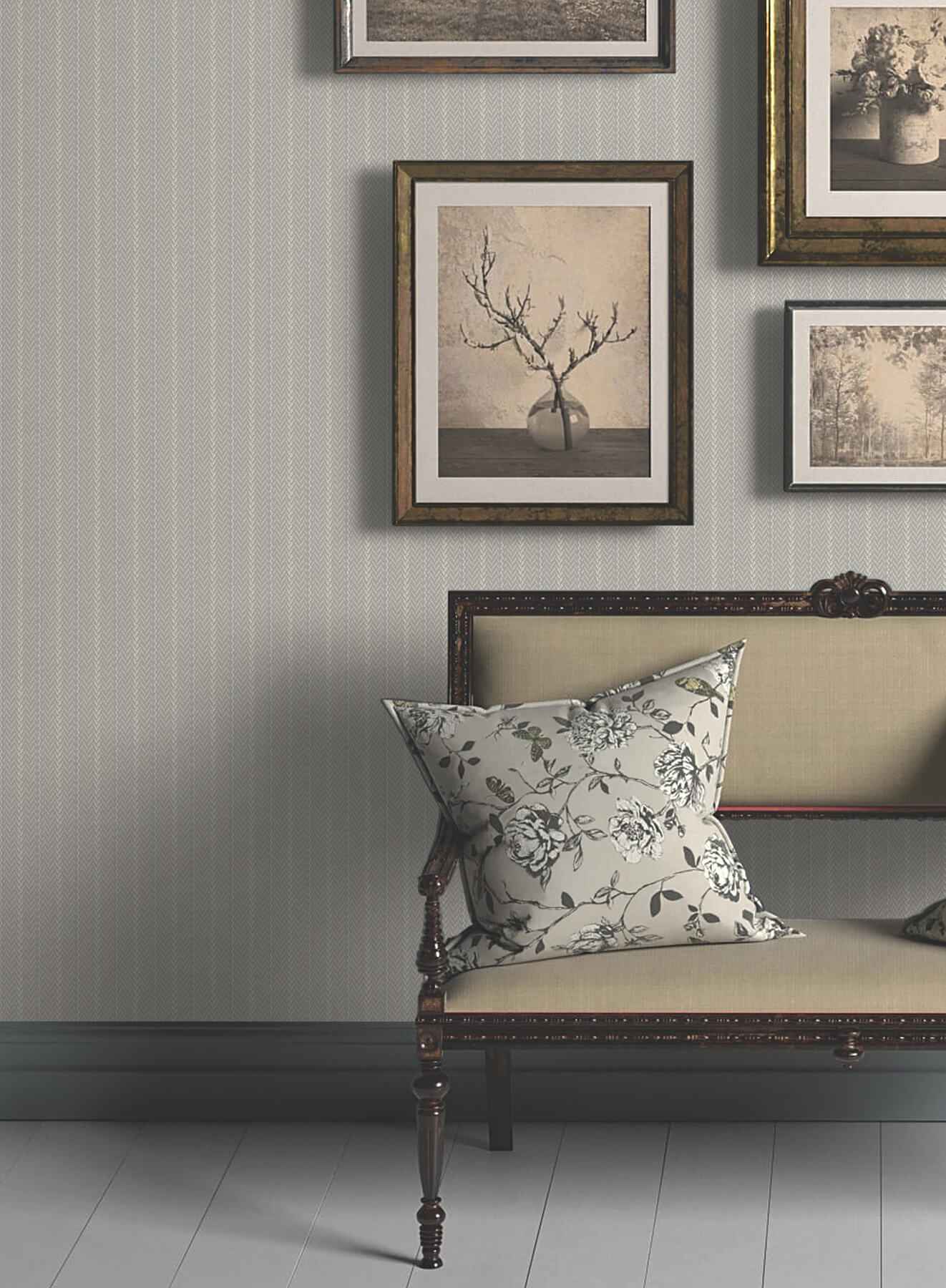 Elkan Stripe Grey Herringbone Wallpaper - York Wallcoverings - 4211-83536 - York Wallcoverings Wallpaper