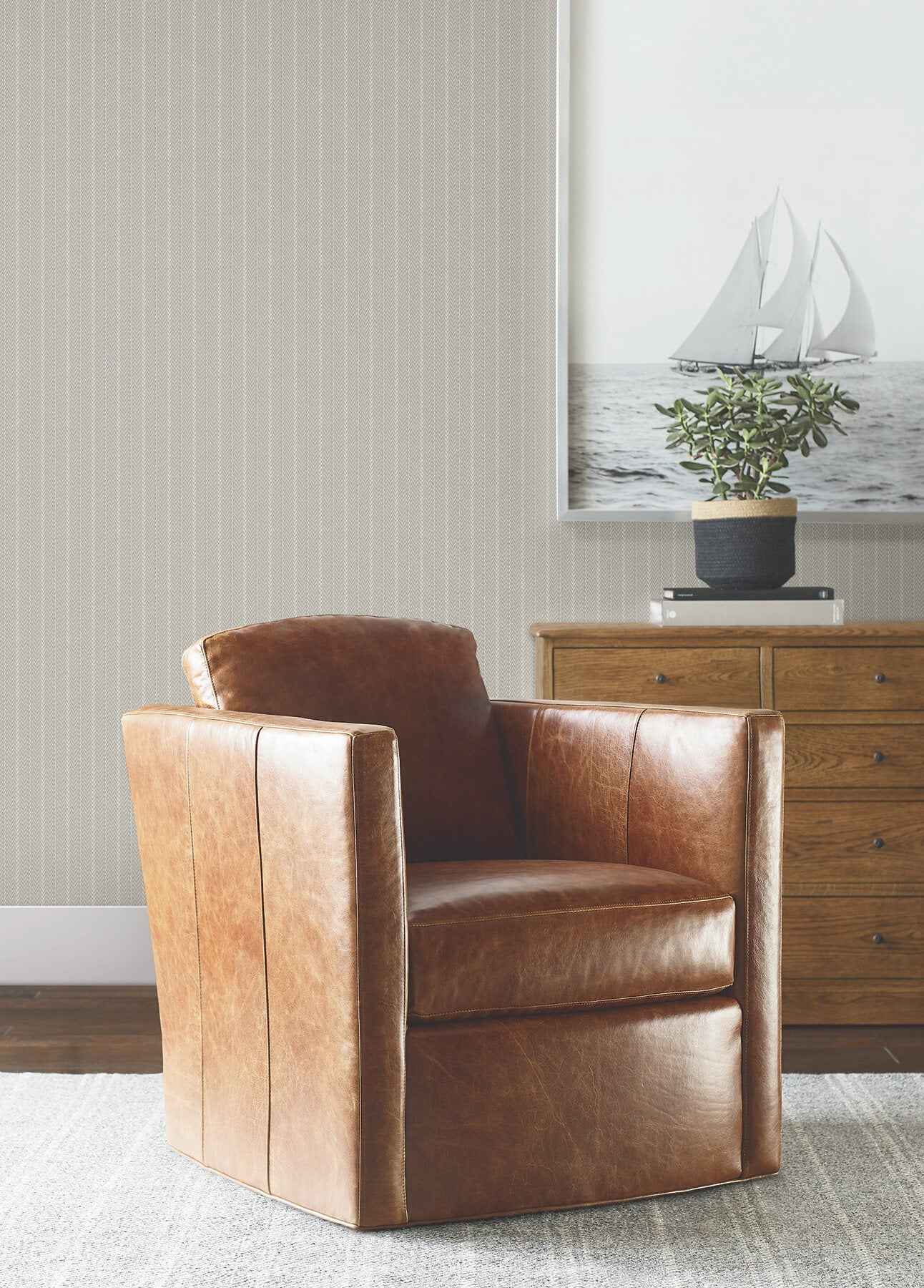 Elkan Stripe Grey Herringbone Wallpaper - York Wallcoverings - 4211-83536 - York Wallcoverings Wallpaper