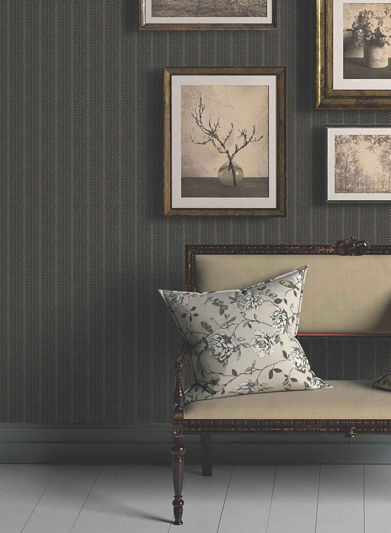 Elkan Stripe Black Herringbone Wallpaper - York Wallcoverings - 4211-83537 - York Wallcoverings Wallpaper