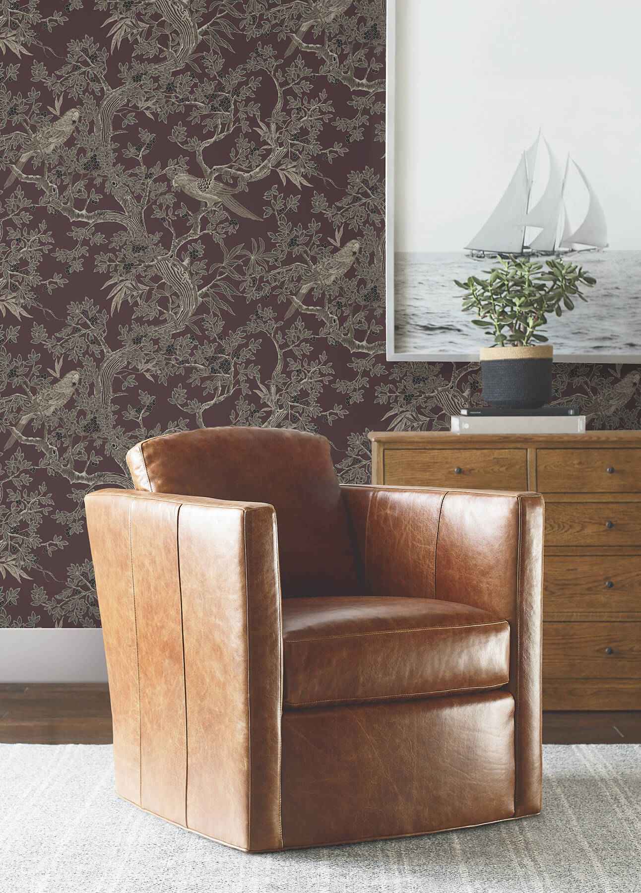 Regal Ridge Plum Trailing Tree Wallpaper - York Wallcoverings - 4211-83571 - York Wallcoverings Wallpaper