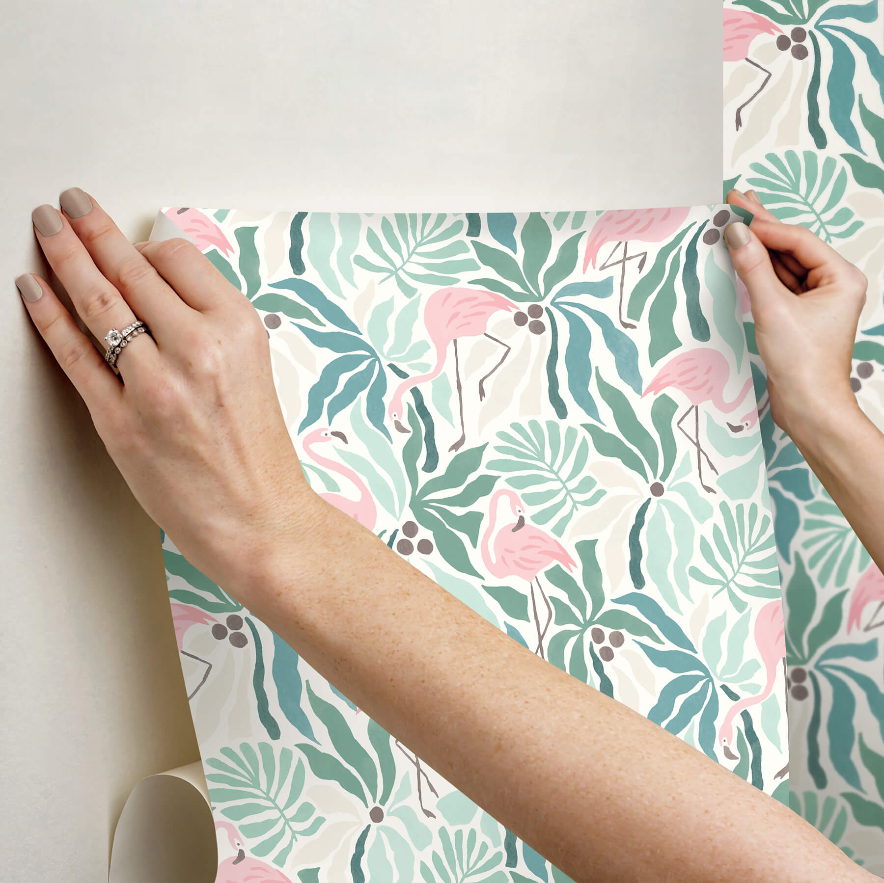 flamingo-fun-green-peel-and-stick-wallpaper-york-wallcoverings-nus6622 - York Wallcoverings Wallpaper