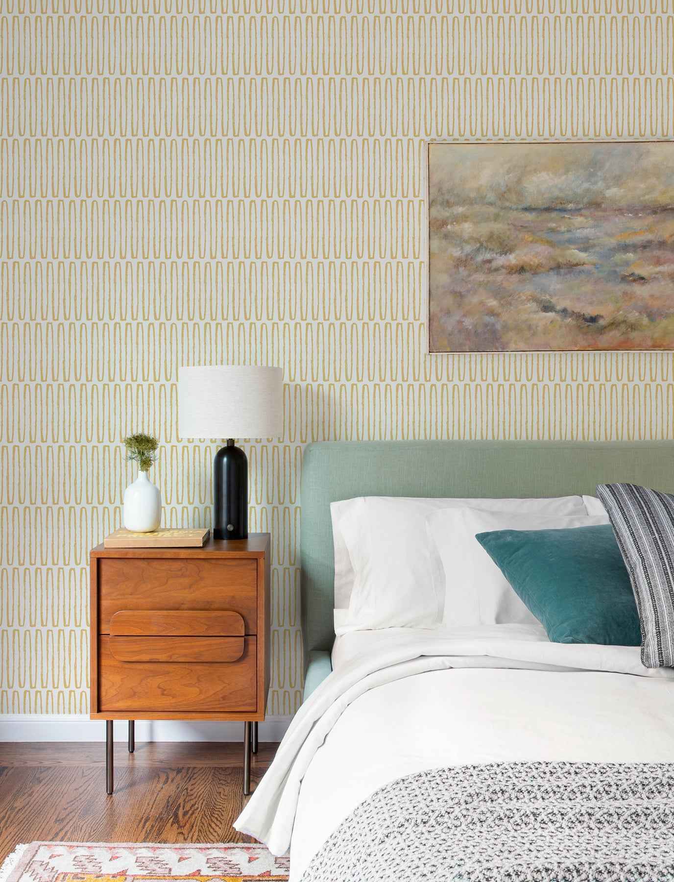 Lars Mustard Retro Wave Wallpaper - York Wallcoverings - 4197-26500 - York Wallcoverings Wallpaper