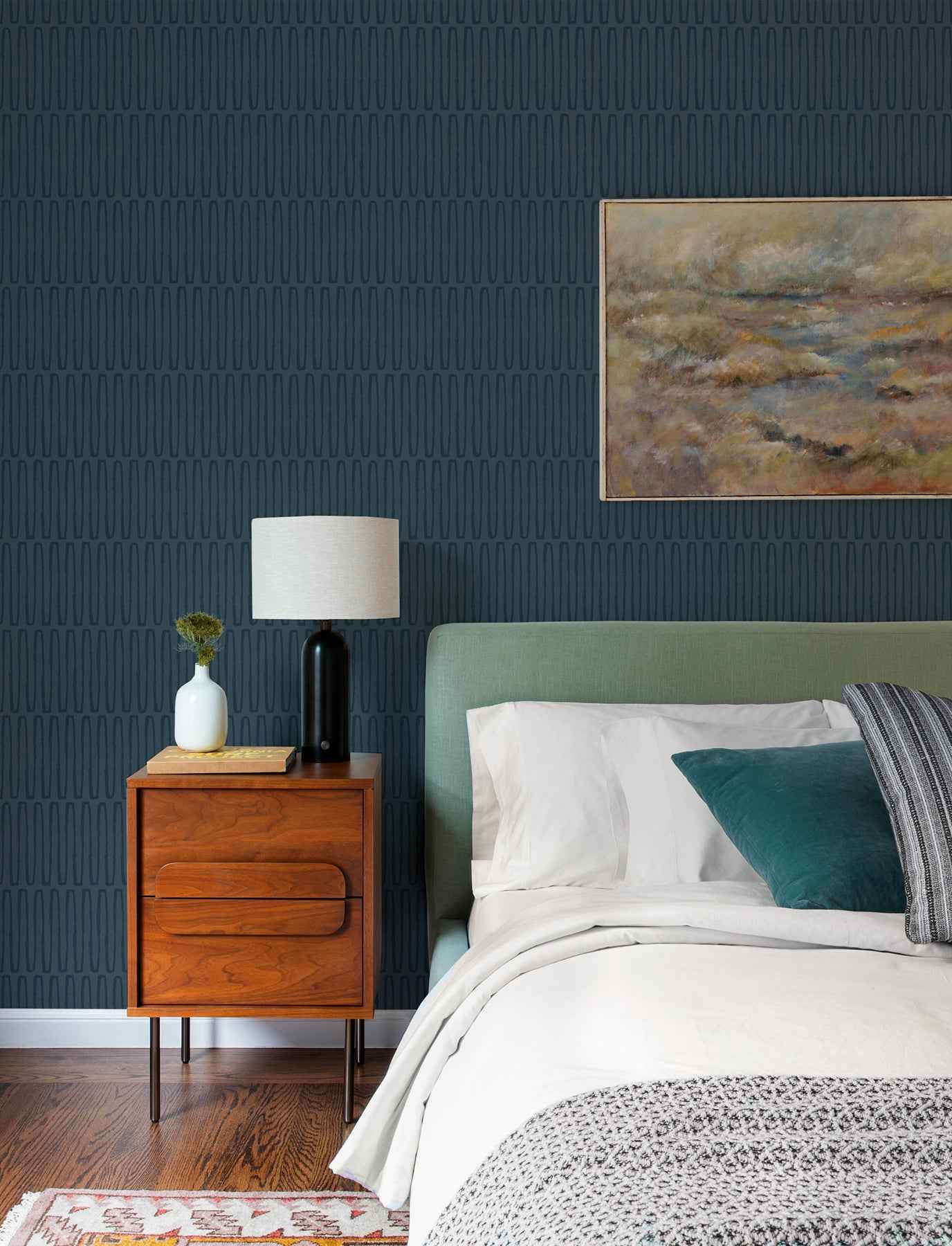 Lars Navy Retro Wave Wallpaper - York Wallcoverings - 4197-26502 - York Wallcoverings Wallpaper
