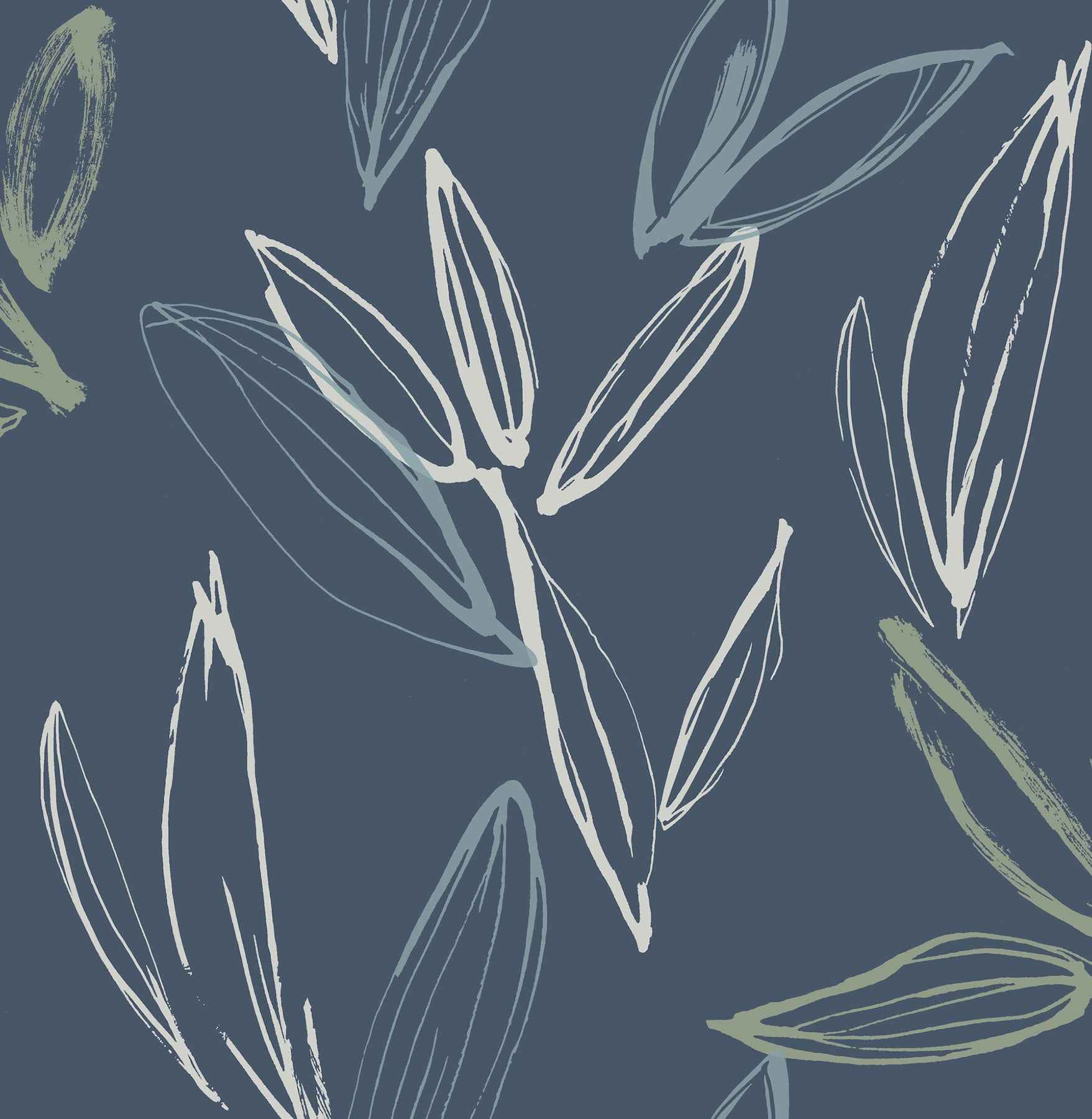 Kenia Indigo Leaf Toss Wallpaper - York Wallcoverings - 4197-27855 - York Wallcoverings Wallpaper