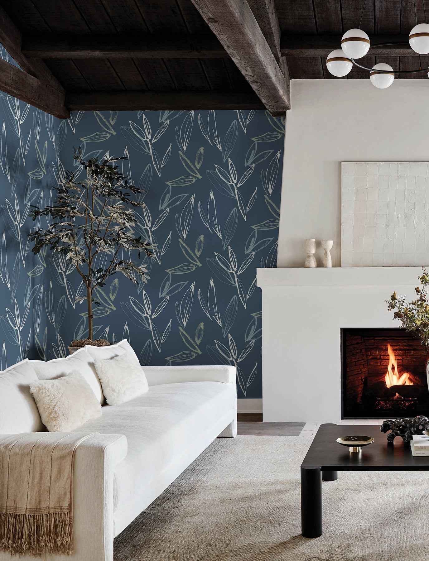 Kenia Indigo Leaf Toss Wallpaper - York Wallcoverings - 4197-27855 - York Wallcoverings Wallpaper
