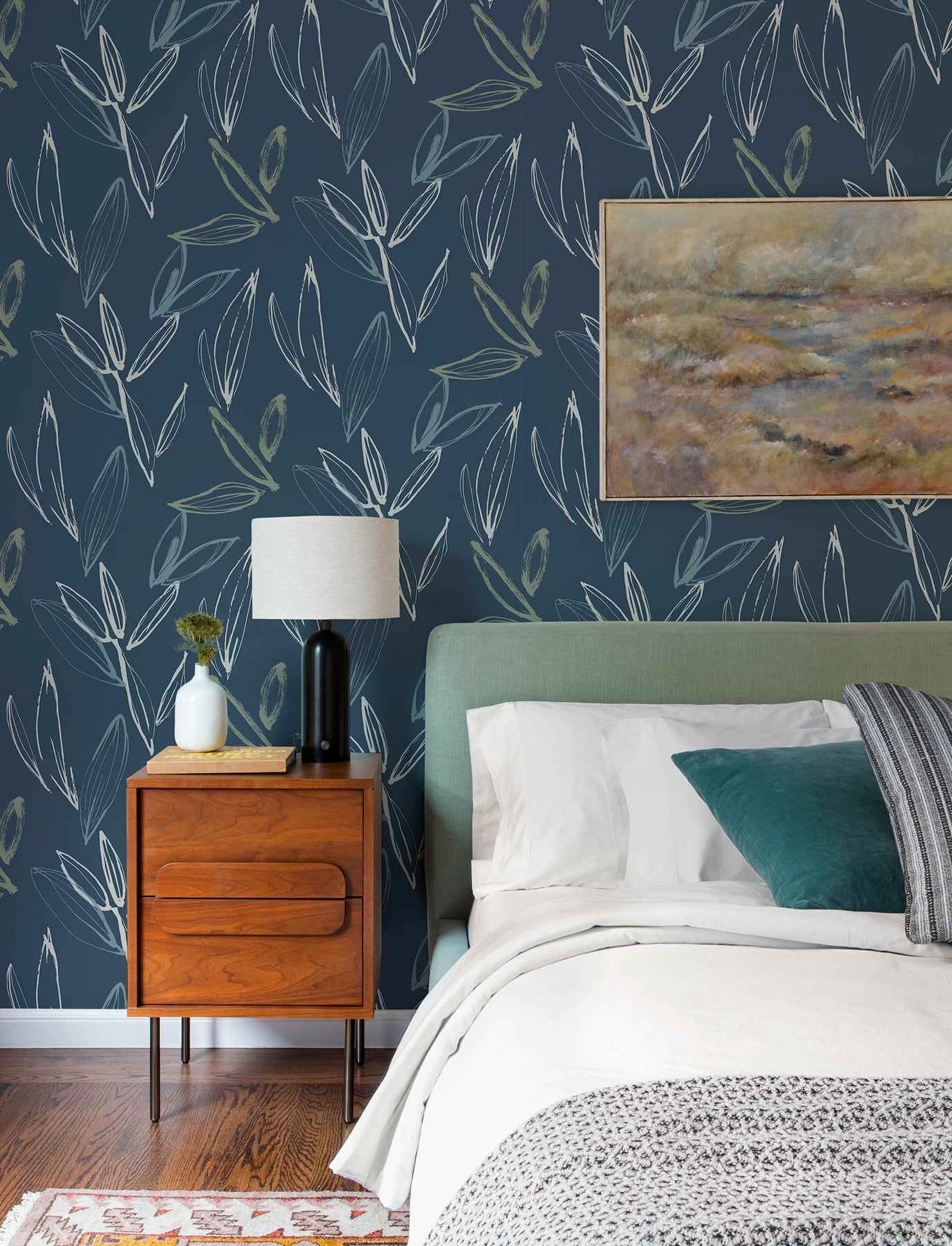 Kenia Indigo Leaf Toss Wallpaper - York Wallcoverings - 4197-27855 - York Wallcoverings Wallpaper