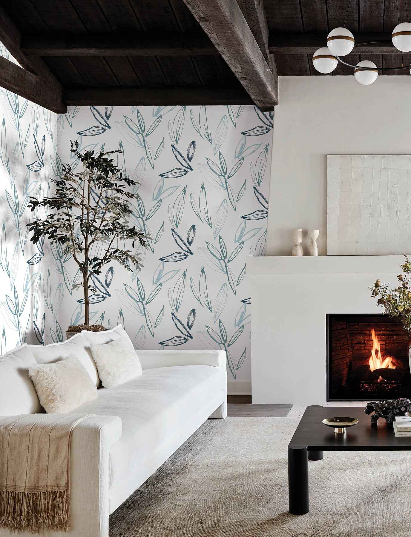 Kenia Blue Leaf Toss Wallpaper - York Wallcoverings - 4197-27857 - York Wallcoverings Wallpaper