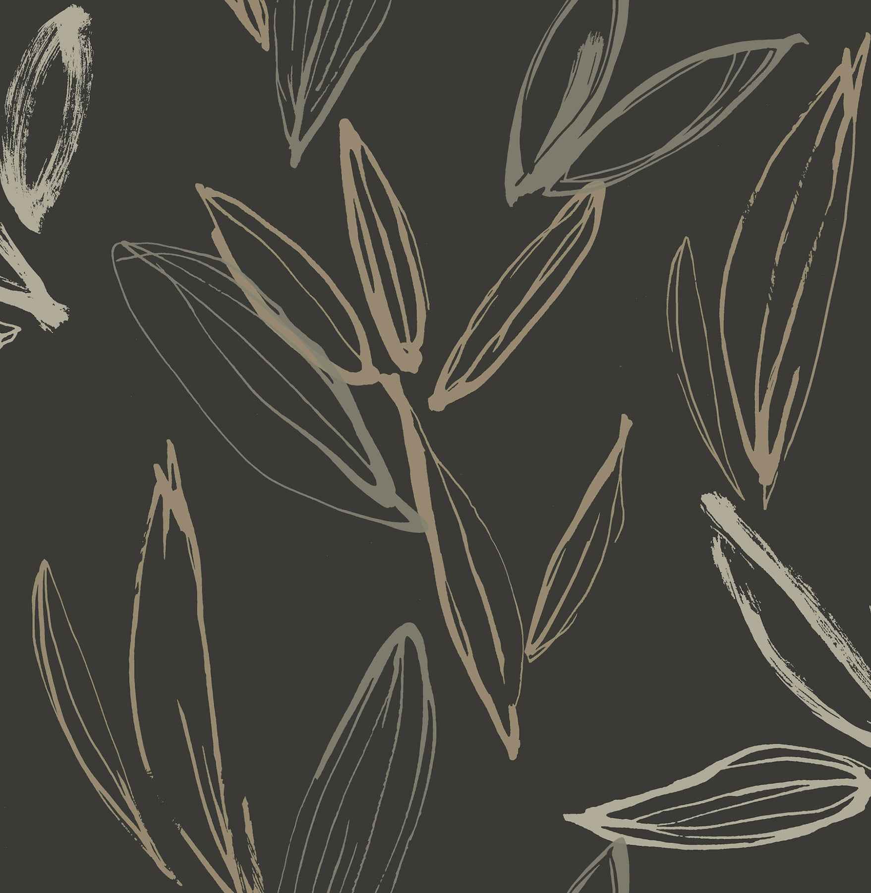 Kenia Black Leaf Toss Wallpaper - York Wallcoverings - 4197-27860