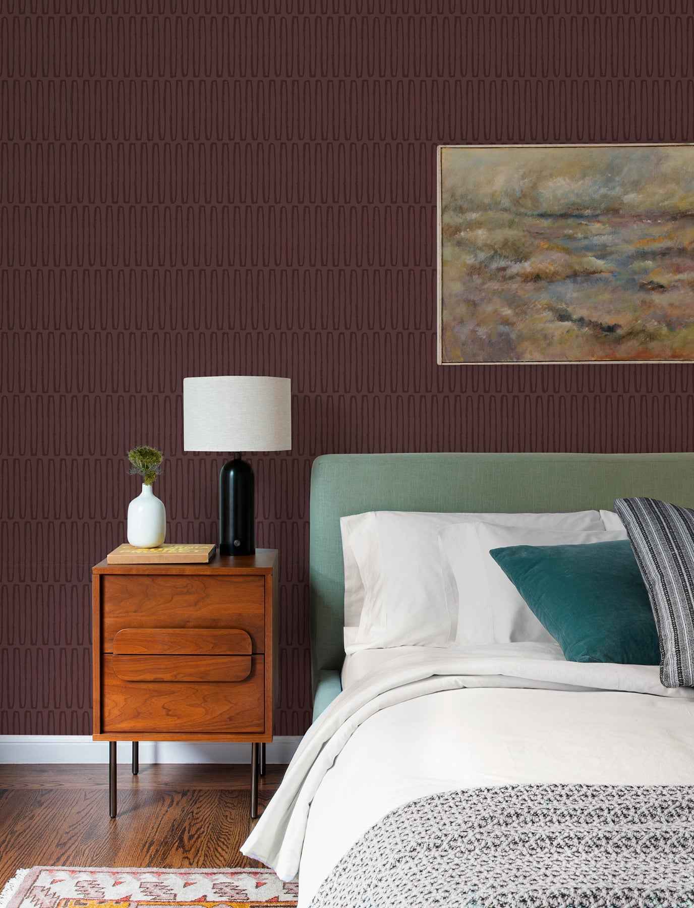 Lars Merlot Retro Wave Wallpaper - York Wallcoverings - 4197-27870 - York Wallcoverings Wallpaper