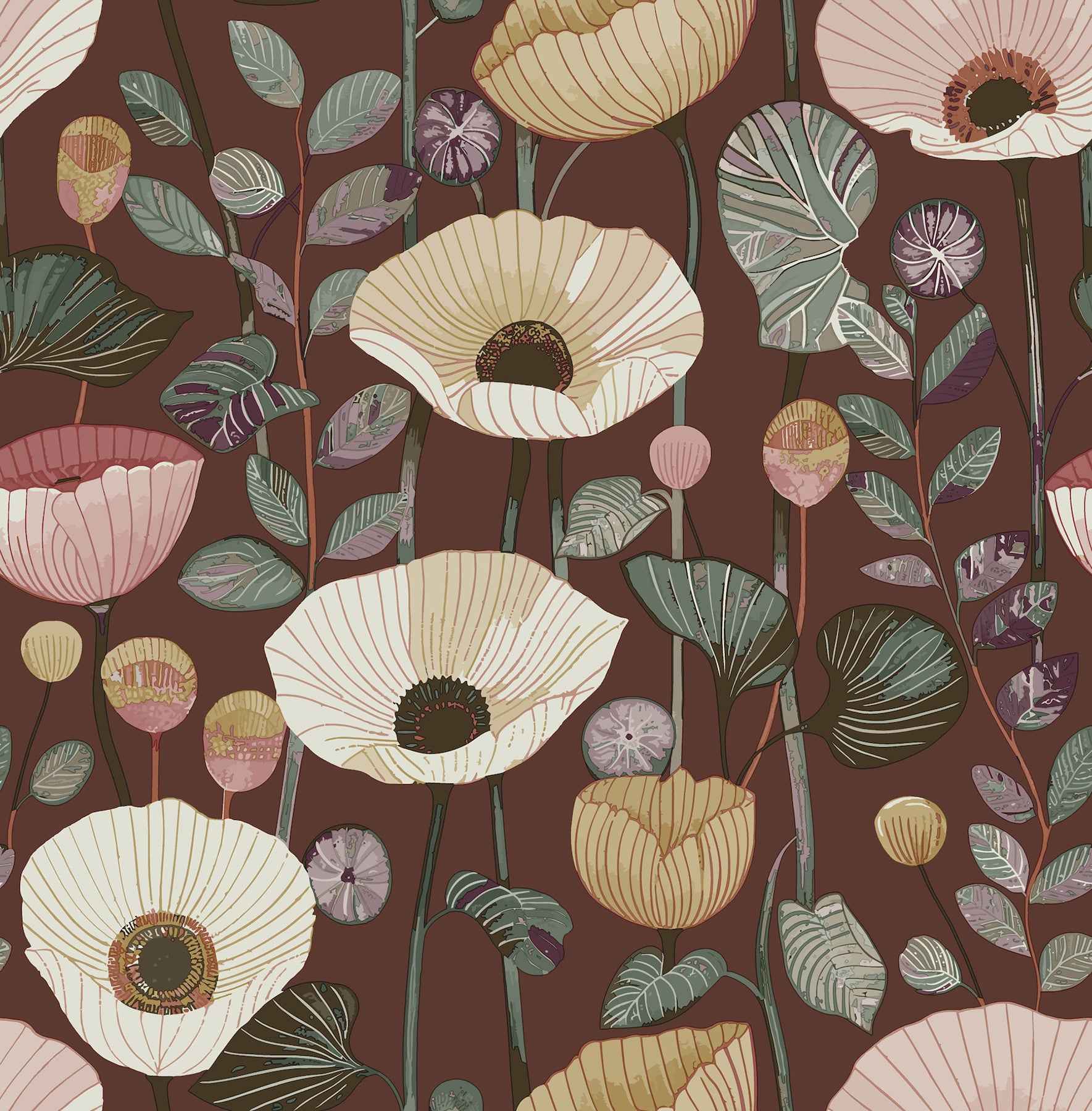 Mindra Maroon Floral Trail Wallpaper - York Wallcoverings - 4197-27874