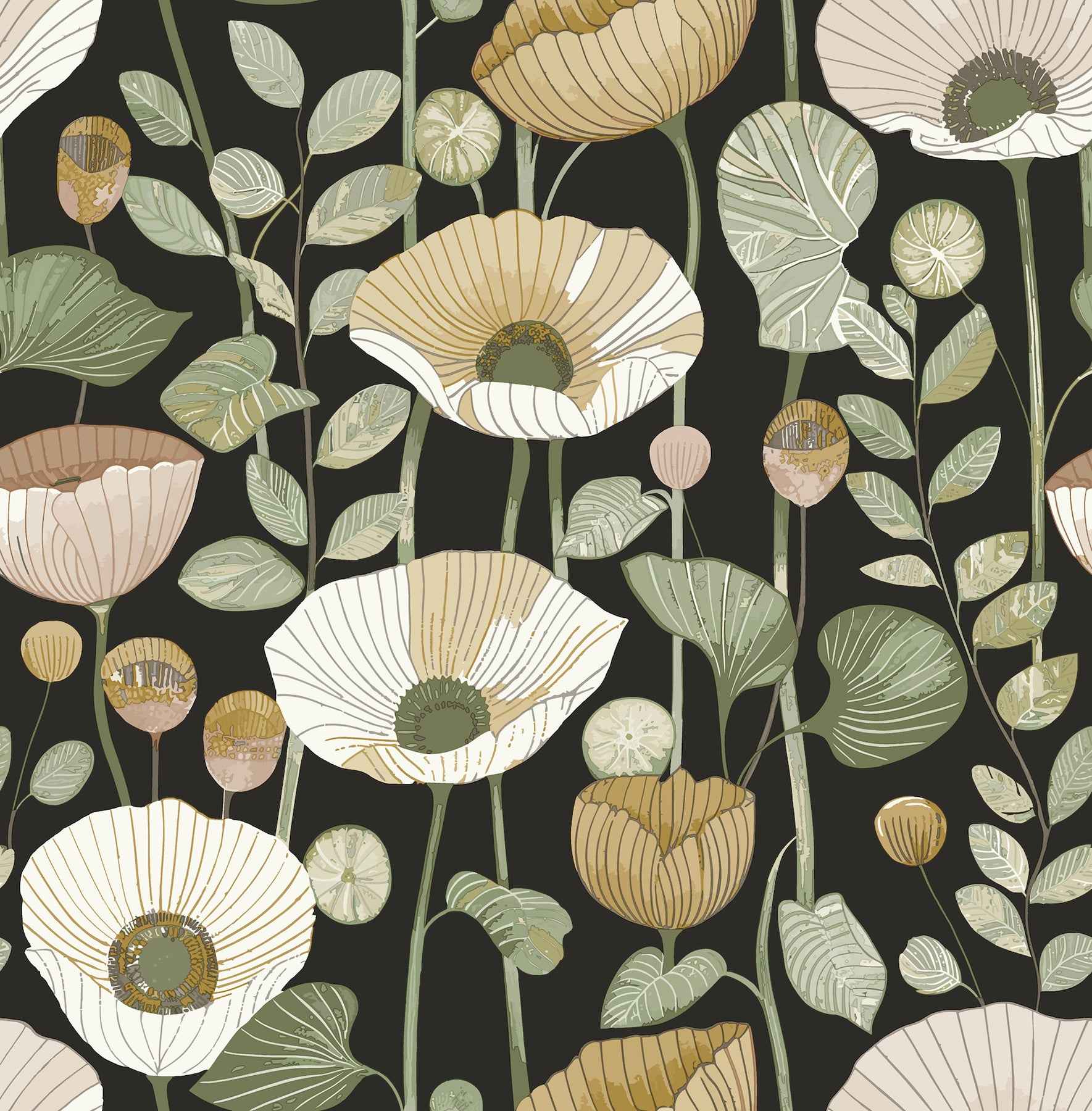 Mindra Black Floral Trail Wallpaper - York Wallcoverings - 4197-27875 - York Wallcoverings Wallpaper