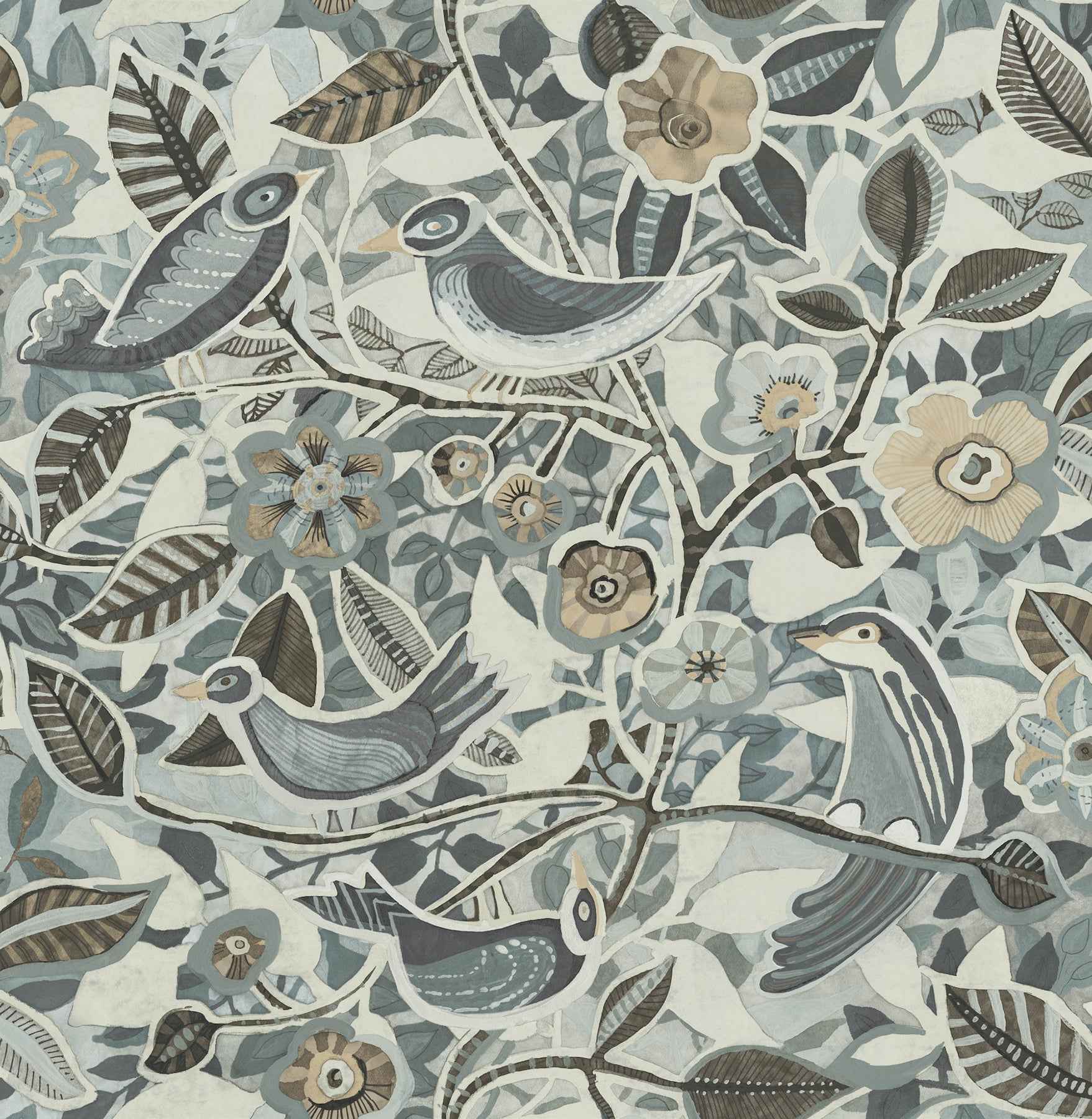 Manette Slate Birds in the Bush Wallpaper - York Wallcoverings - 4197-27886 - York Wallcoverings Wallpaper