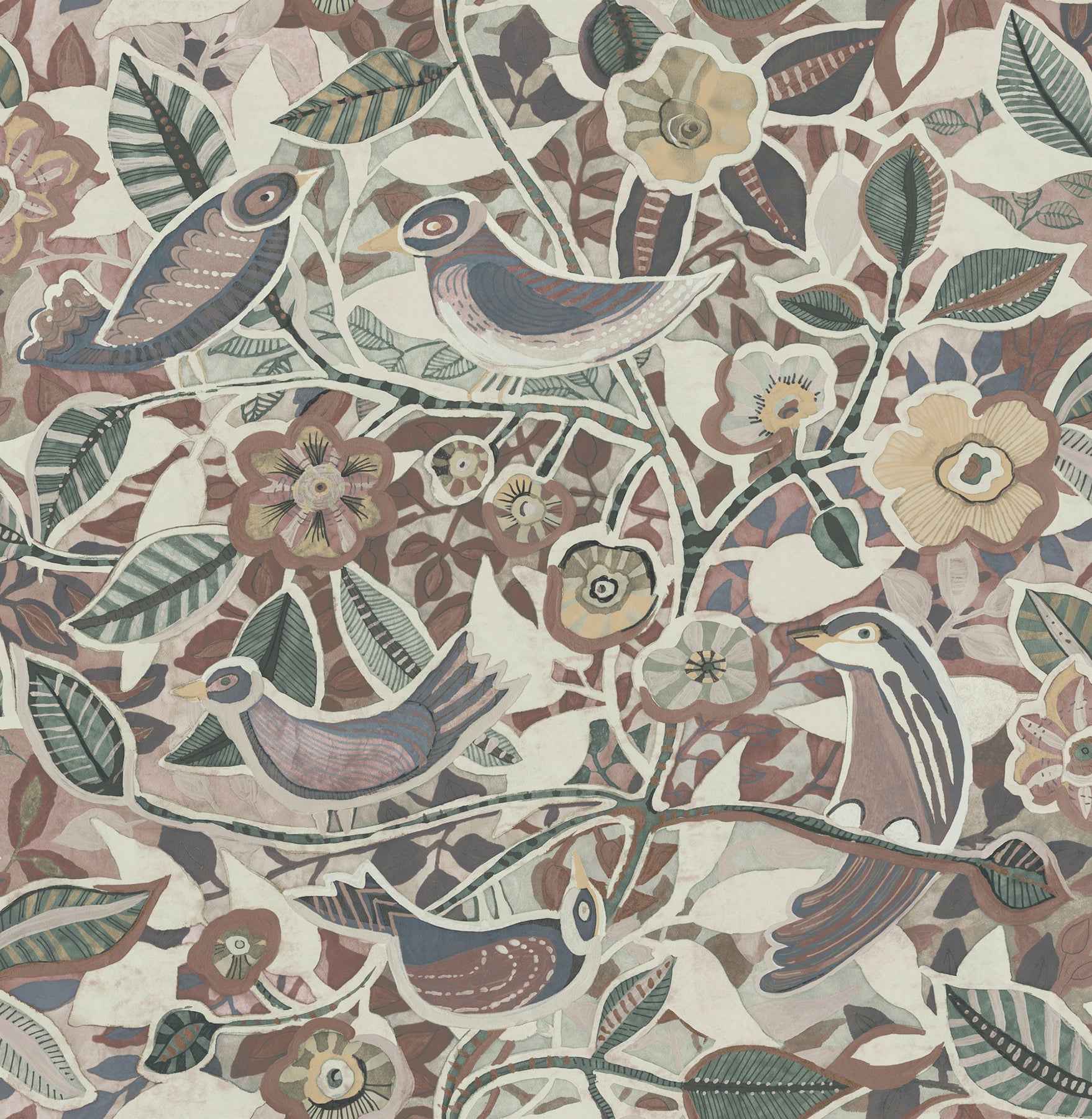 Manette Plum Birds in the Bush Wallpaper - York Wallcoverings - 4197-27887 - York Wallcoverings Wallpaper