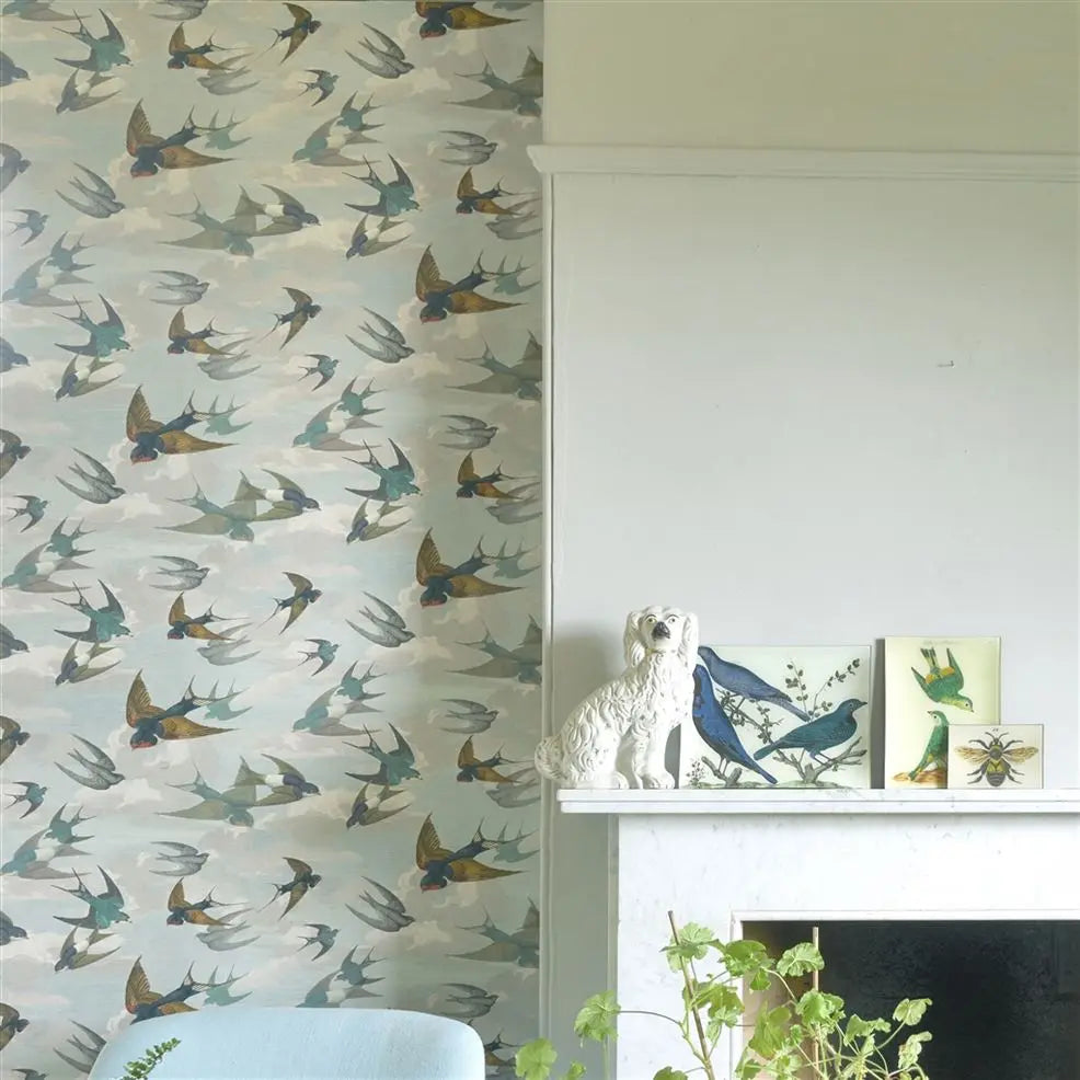 CHIMNEY SWALLOWS SKY BLUE - John Derian - PJD6003-01 Wallcovering