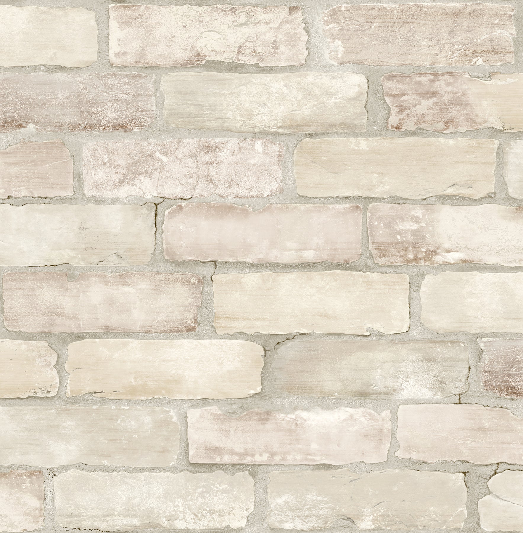 Limewashed Bone WeatheBrick Wallpaper - Bone - York Wallcoverings - AST4076