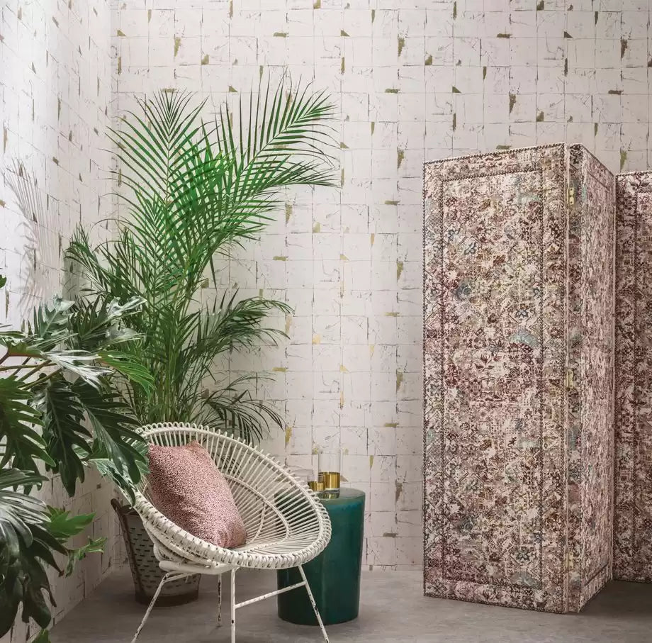 Folium Faenza Tile Blue - Osborne & Little - W7332-02 Wallcovering