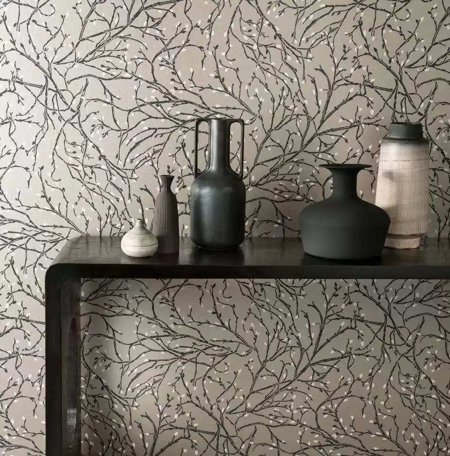 Folium Twiggy Black/Gold/Silver - Osborne & Little - W7339-02 Wallcovering