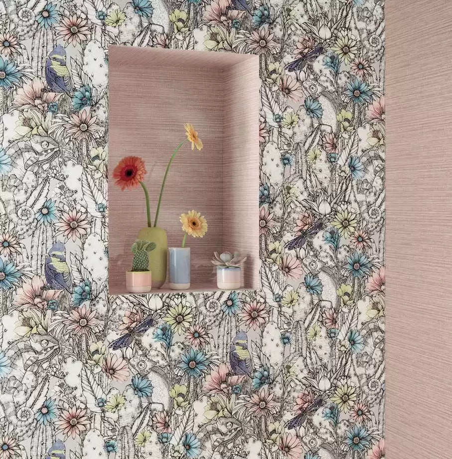 Deya Cactus Garden Grey/Blush/Blue - Matthew Williamson - W7268-01 Wallcovering