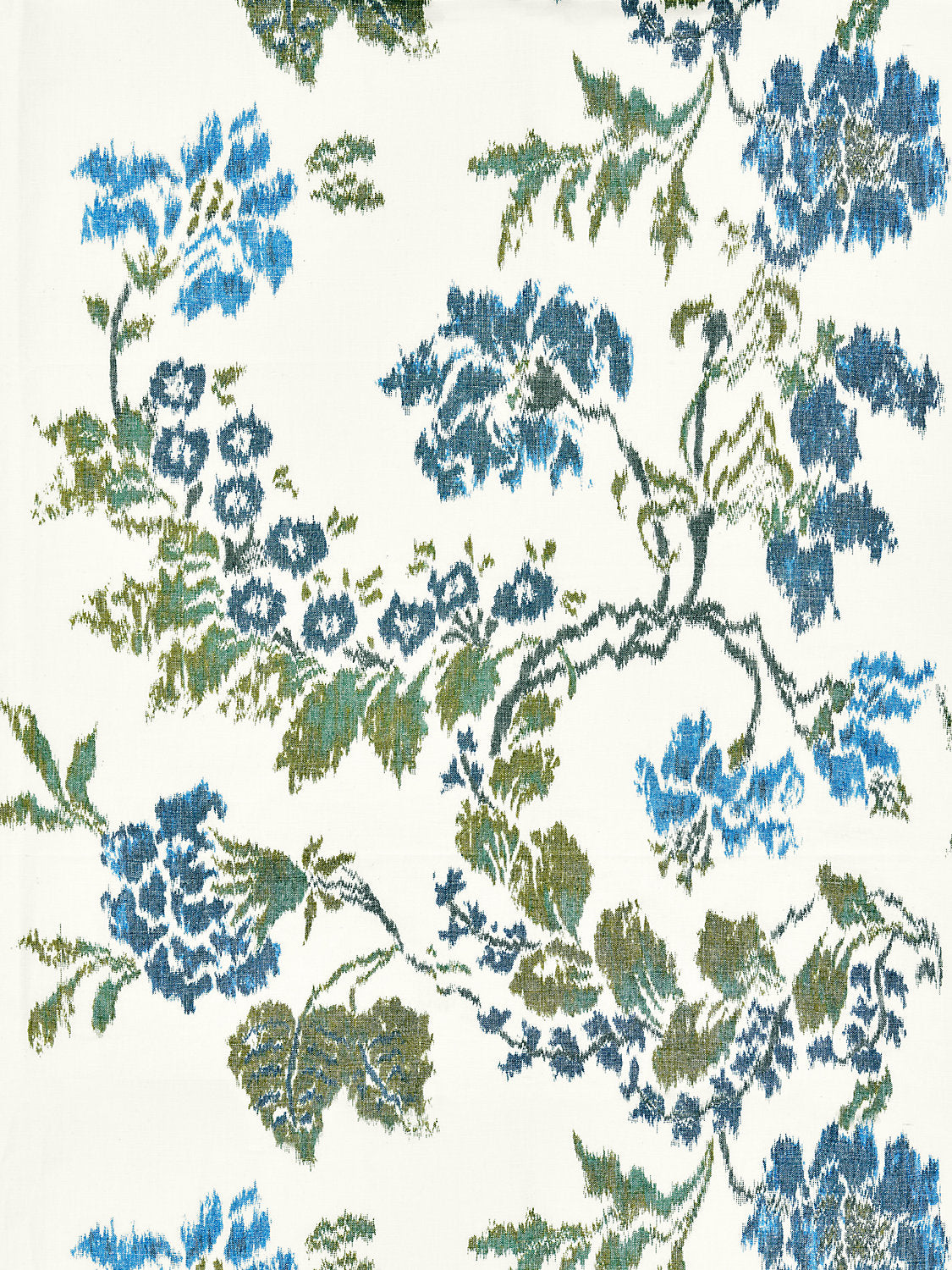 Kew Gardens Warp Print - Blues On Ivory - Scalamandre Fabric