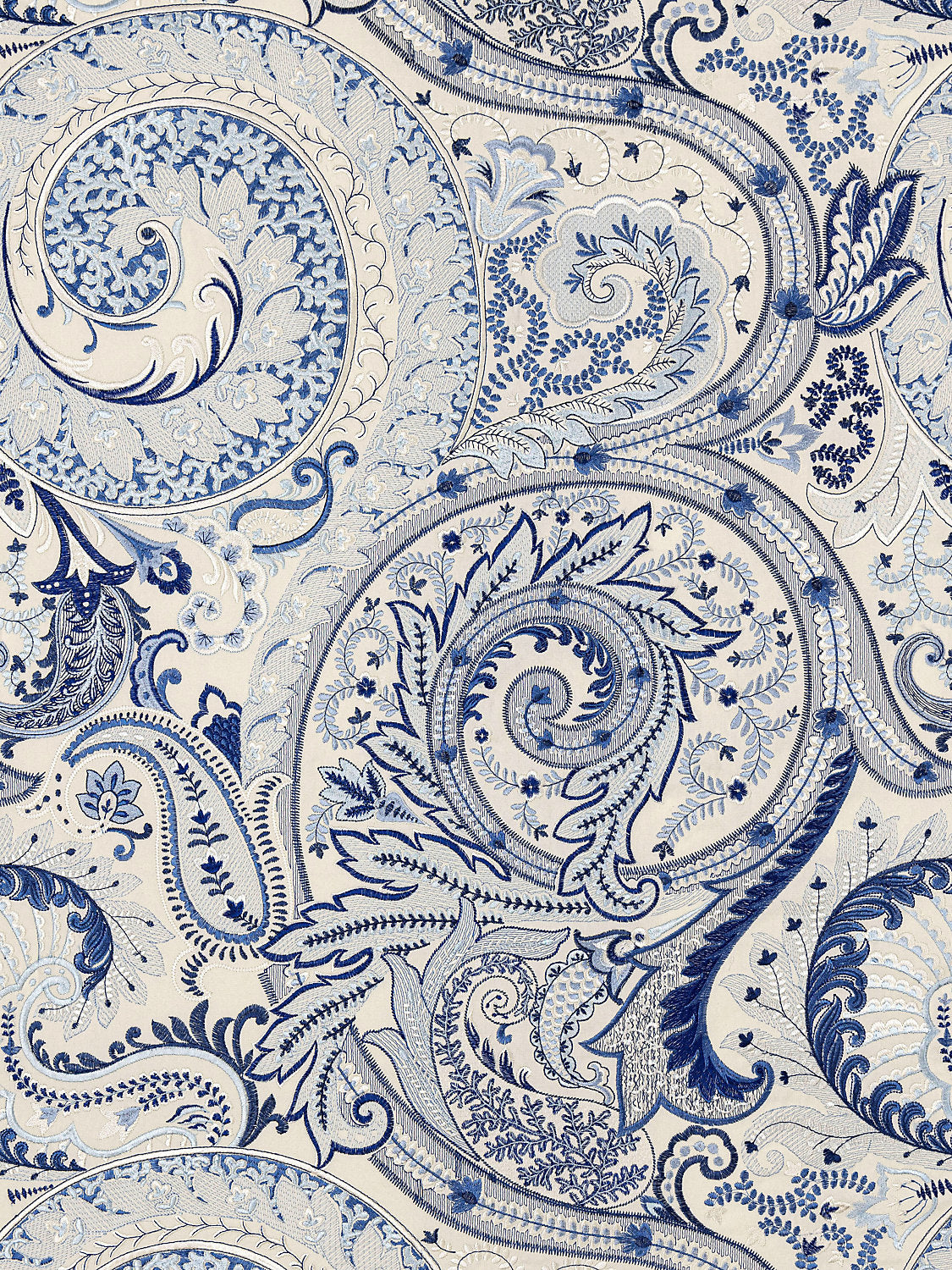 Malabar Paisley Embroidery - Porcelain - Scalamandre Fabric