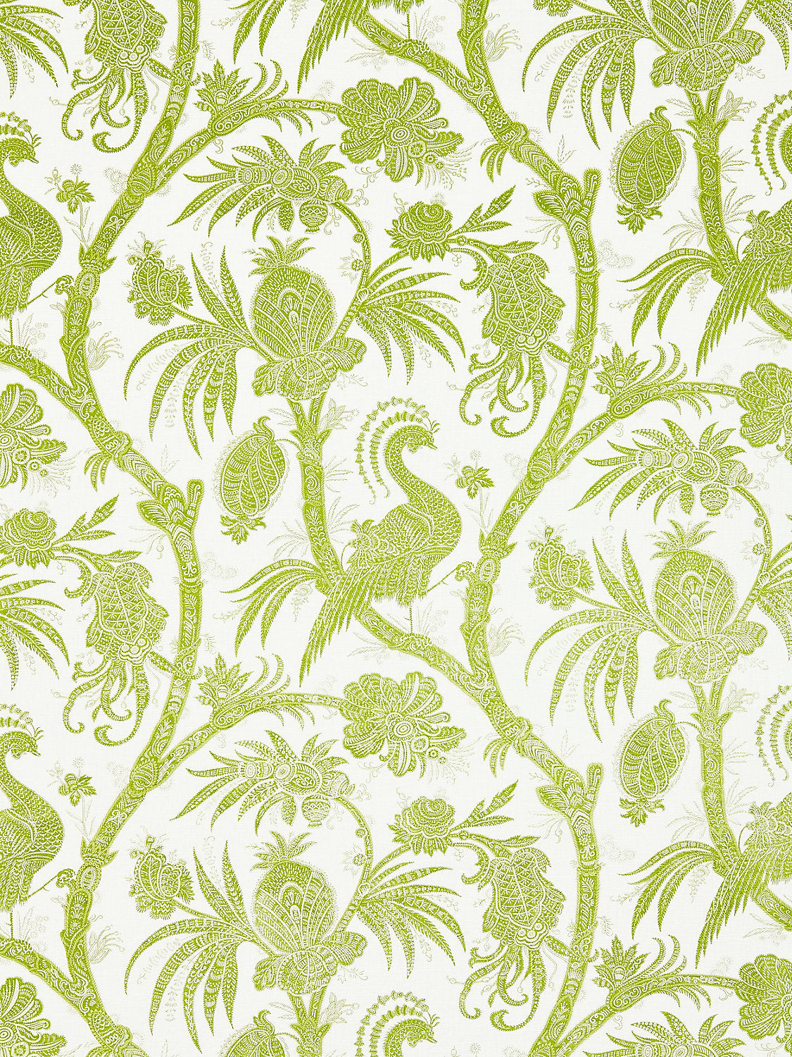 Balinese Peacock Linen Print - Pear - Scalamandre Fabric