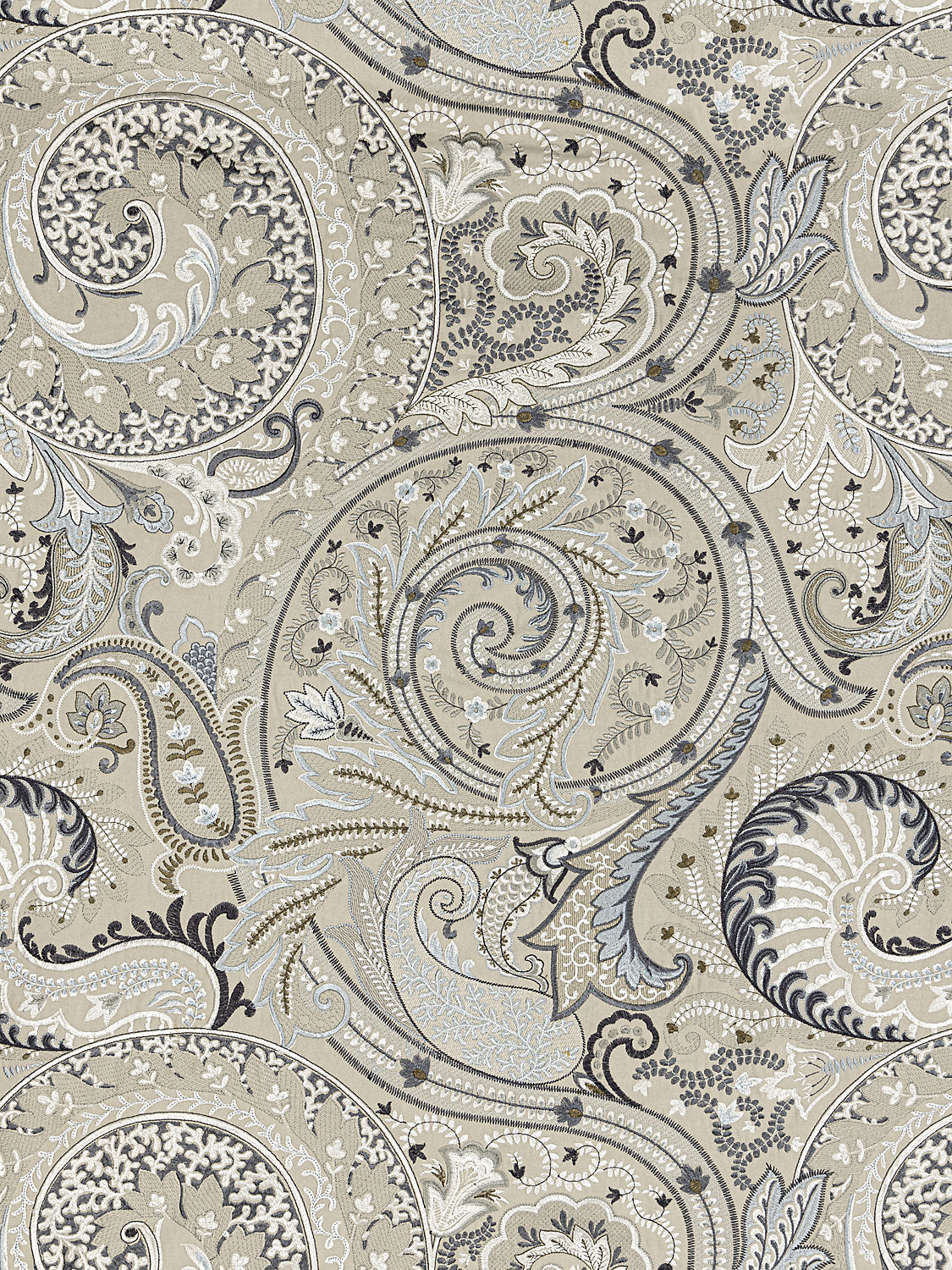 Malabar Paisley Embroidery - Flax