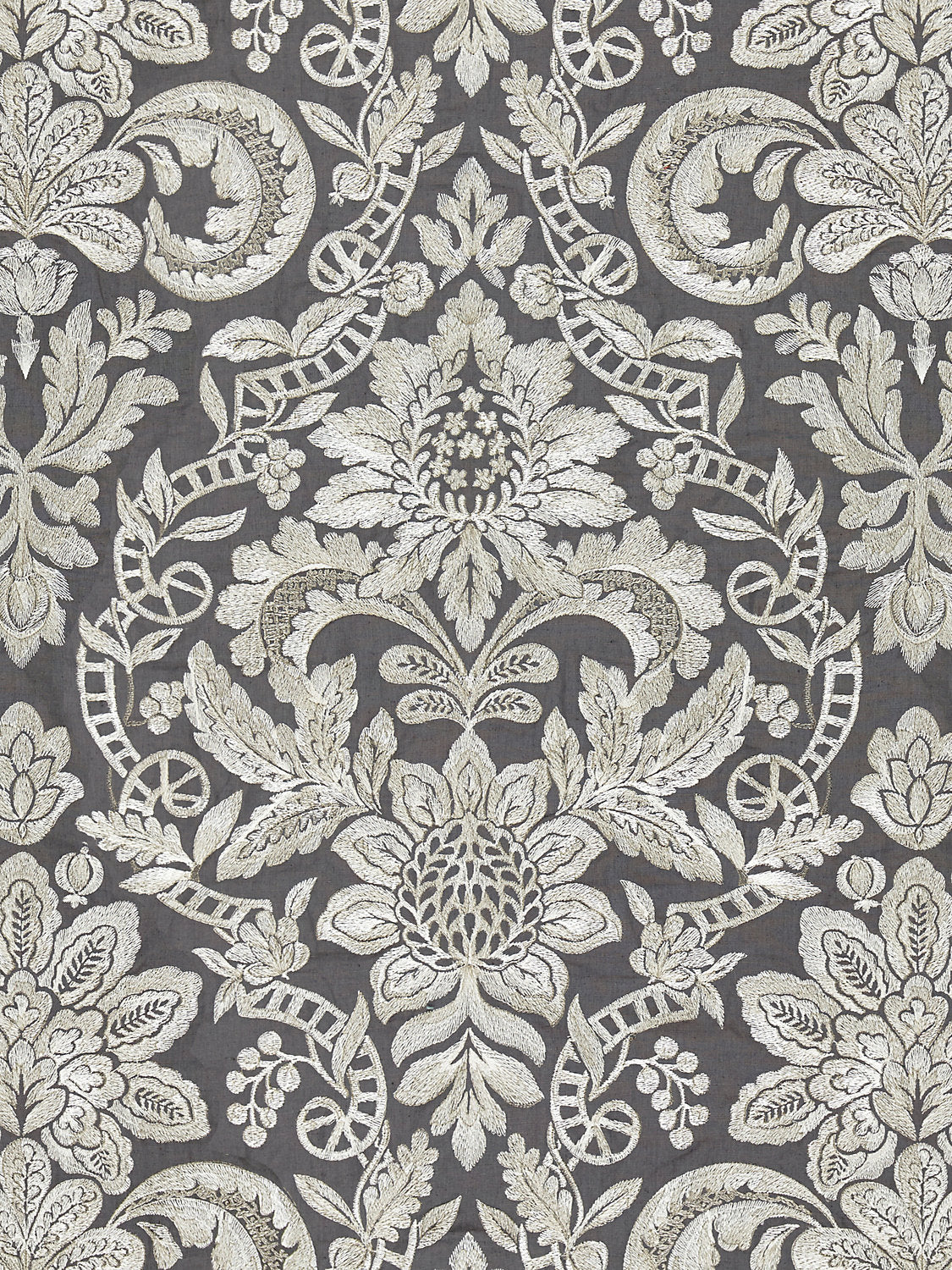 Elizabeth Damask Embroidery - Charcoal - Scalamandre Fabric